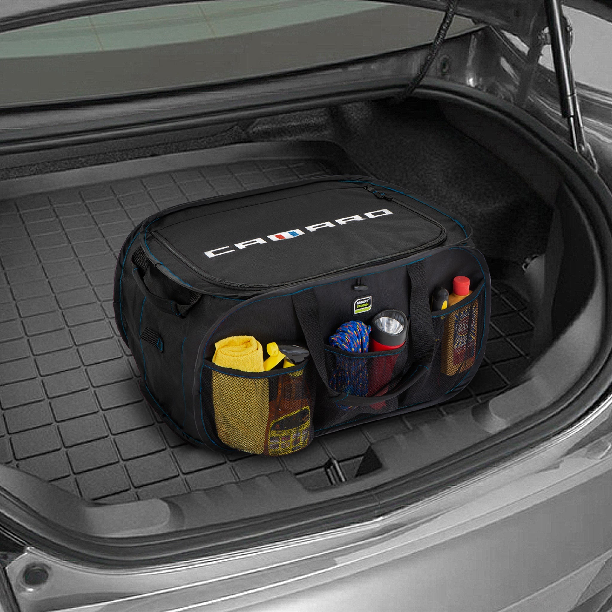 Chevrolet Pop Up Trunk Organizer with Easy Carry Handles, Side Pockets, and Zipper Top - Smart Design® 14