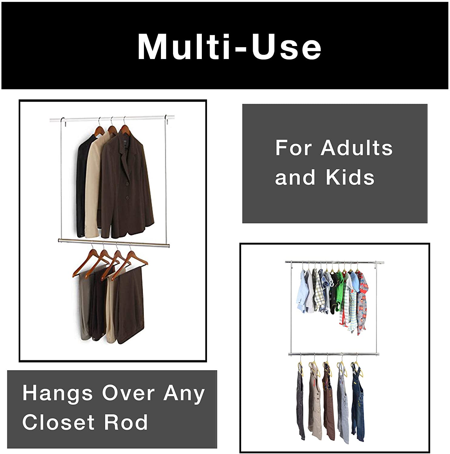 Closet Doubler with Hook Arms - 30 x 34 Inch - Chrome - Smart Design® 6