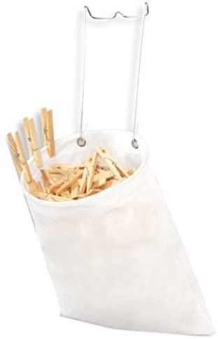 Clothespin Bag Holder with Hanging Hook - Non-Woven Material - 13 x 11 Inch - White - Smart Design® 2