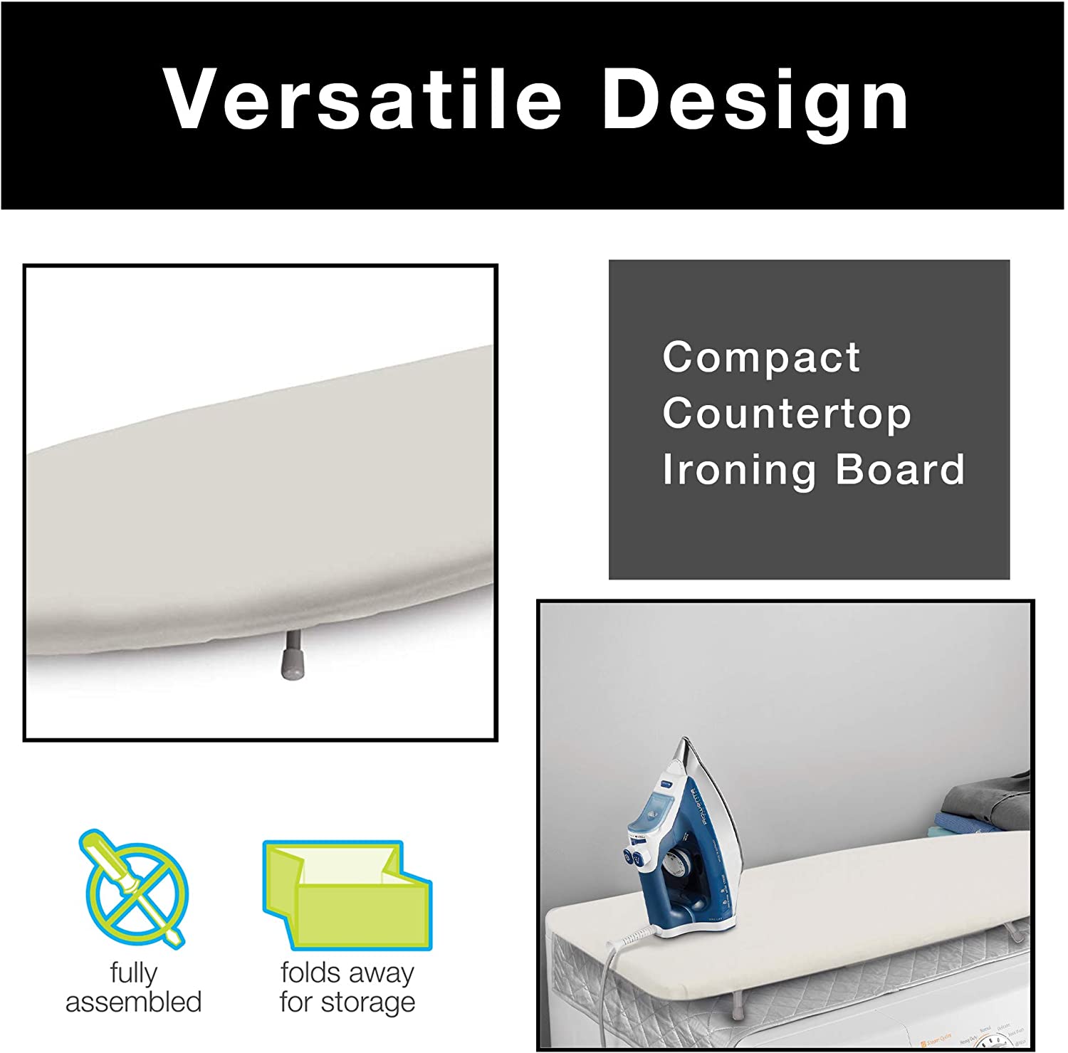 Compact Tabletop Ironing Board with Cotton Cover & Foldable Legs - Foam Padding Design - Smart Design® 4