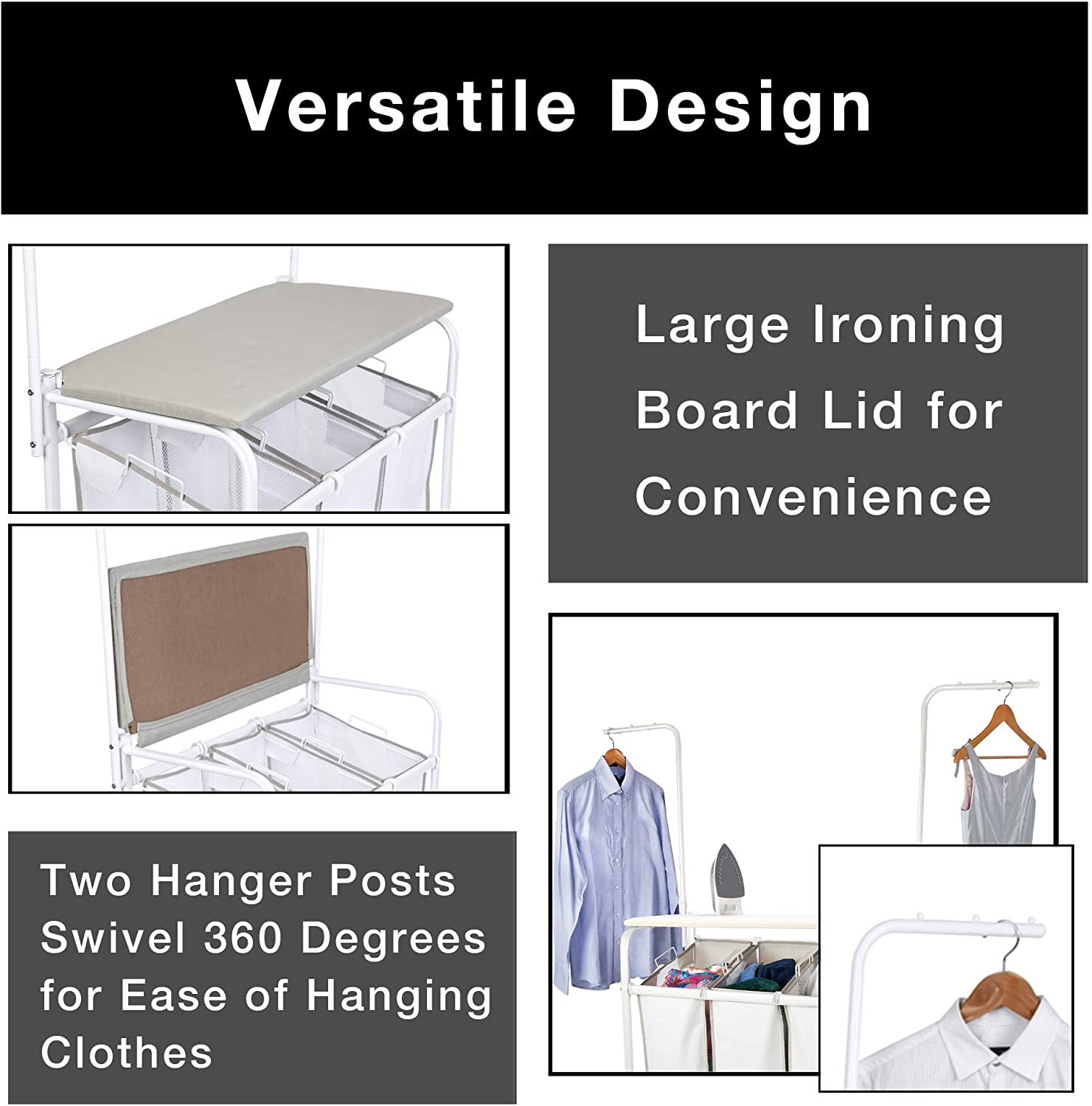 Complete Rolling 3-Compartment Laundry Center - Smart Design® 5