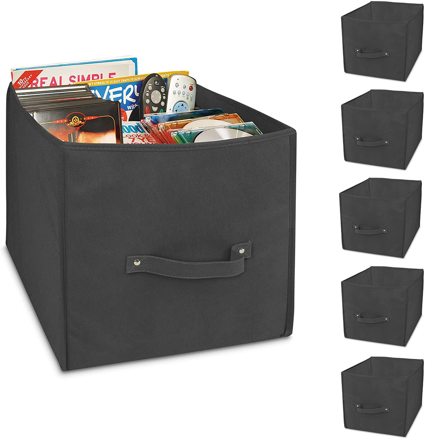 Cube Organizer - Set of 6 - Riveted Reinforced Handles - 10.5 x 11 Inch - Black - Smart Design® 1