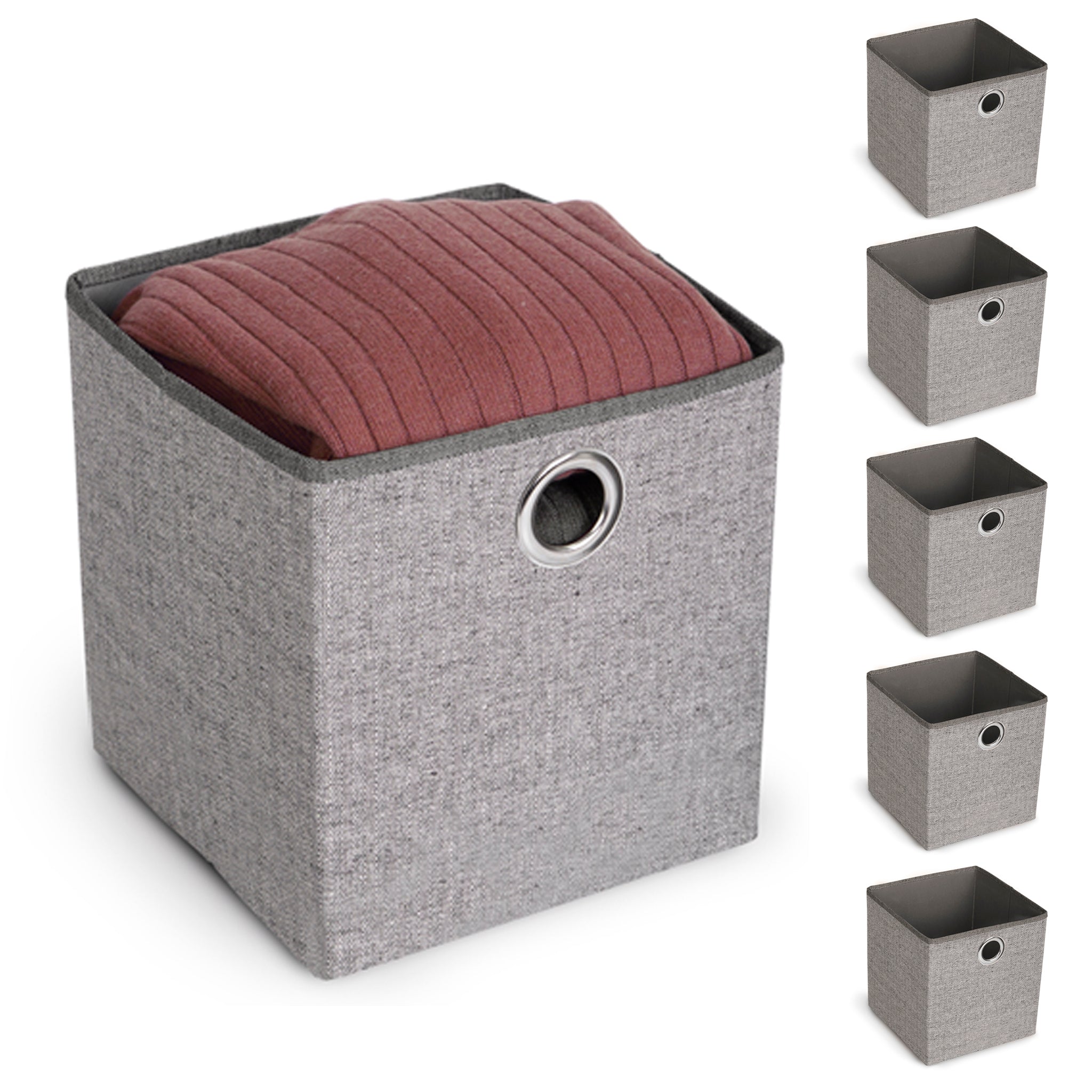 Cube Organizer with Riveted Reinforced Handles - Set of 6 - Gray - Smart Design® 1