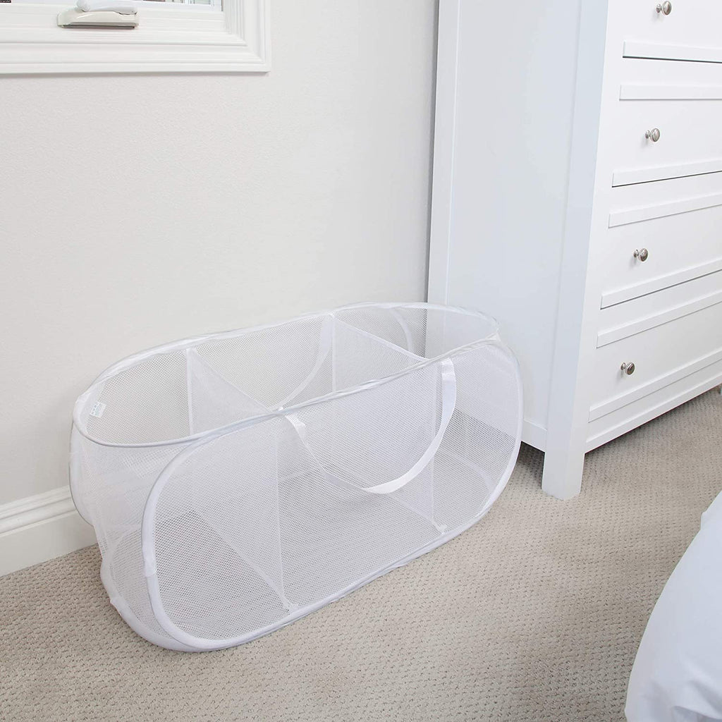 Deluxe Mesh Pop Up 3-Compartment Laundry Sorter Hamper Basket - White - Smart Design® 1