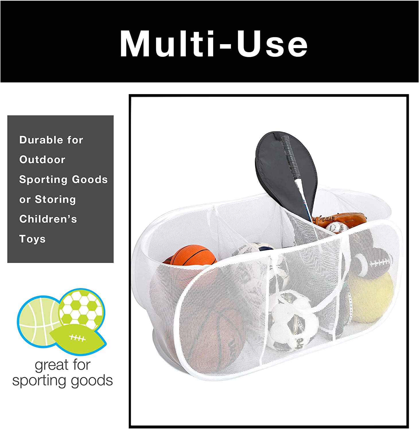Deluxe Mesh Pop Up 3-Compartment Laundry Sorter Hamper Basket - White - Smart Design® 5