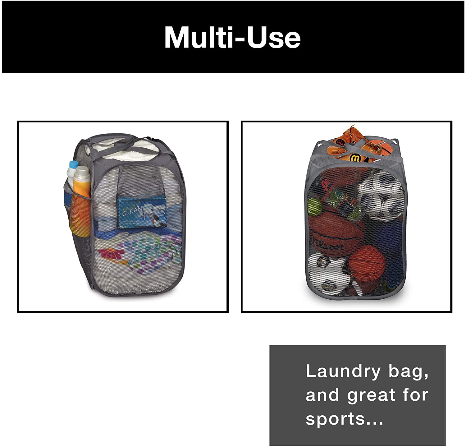 Deluxe Mesh Pop Up Rectangle and Square Hamper Combo - Gray - Smart Design® 5