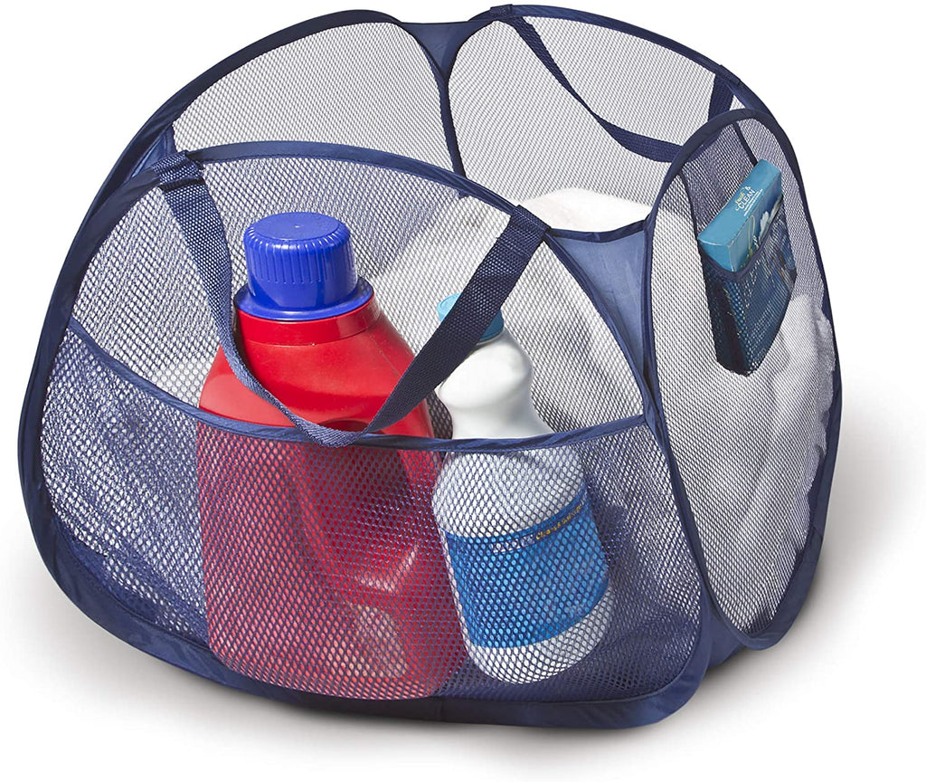 Deluxe Mesh Pop Up Square Laundry Basket Hamper with Side Pockets and Handles - Smart Design® 1