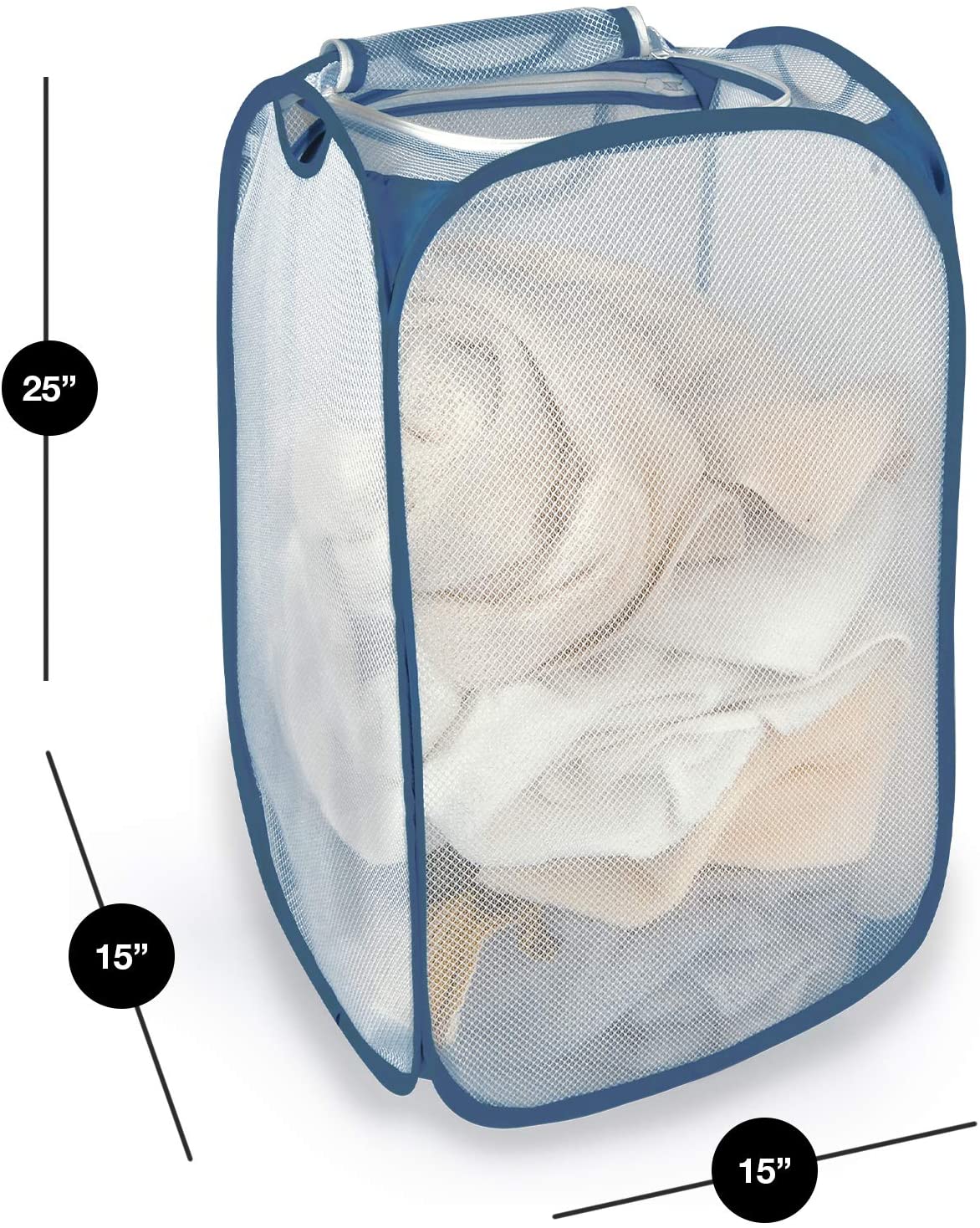 Smart Design Mesh Pop Up Flip Laundry Hamper and Basket - Teal - Blue