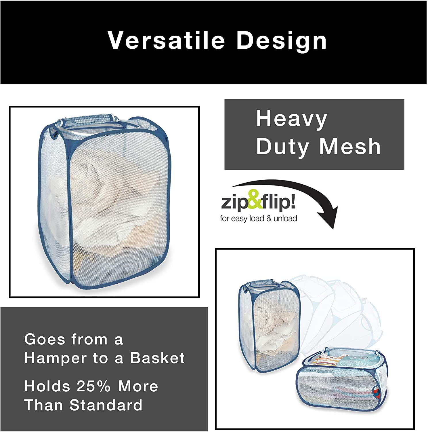 Deluxe Mesh Pop Up Square Laundry Hamper - Smart Design® 15