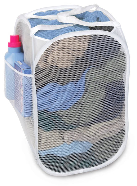 Deluxe Mesh Pop Up Square Laundry Hamper with Side Pocket and Handles - 14 Inch - Smart Design® 9