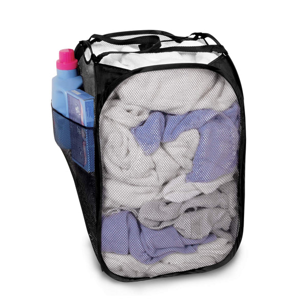 Deluxe Mesh Pop Up Square Laundry Hamper with Side Pocket and Handles - 14 Inch - Smart Design® 1
