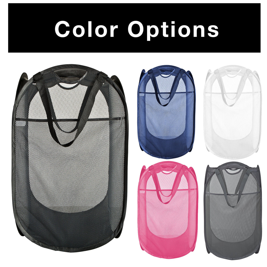 Deluxe Mesh Pop Up Square Laundry Hamper with Side Pocket and Handles ...