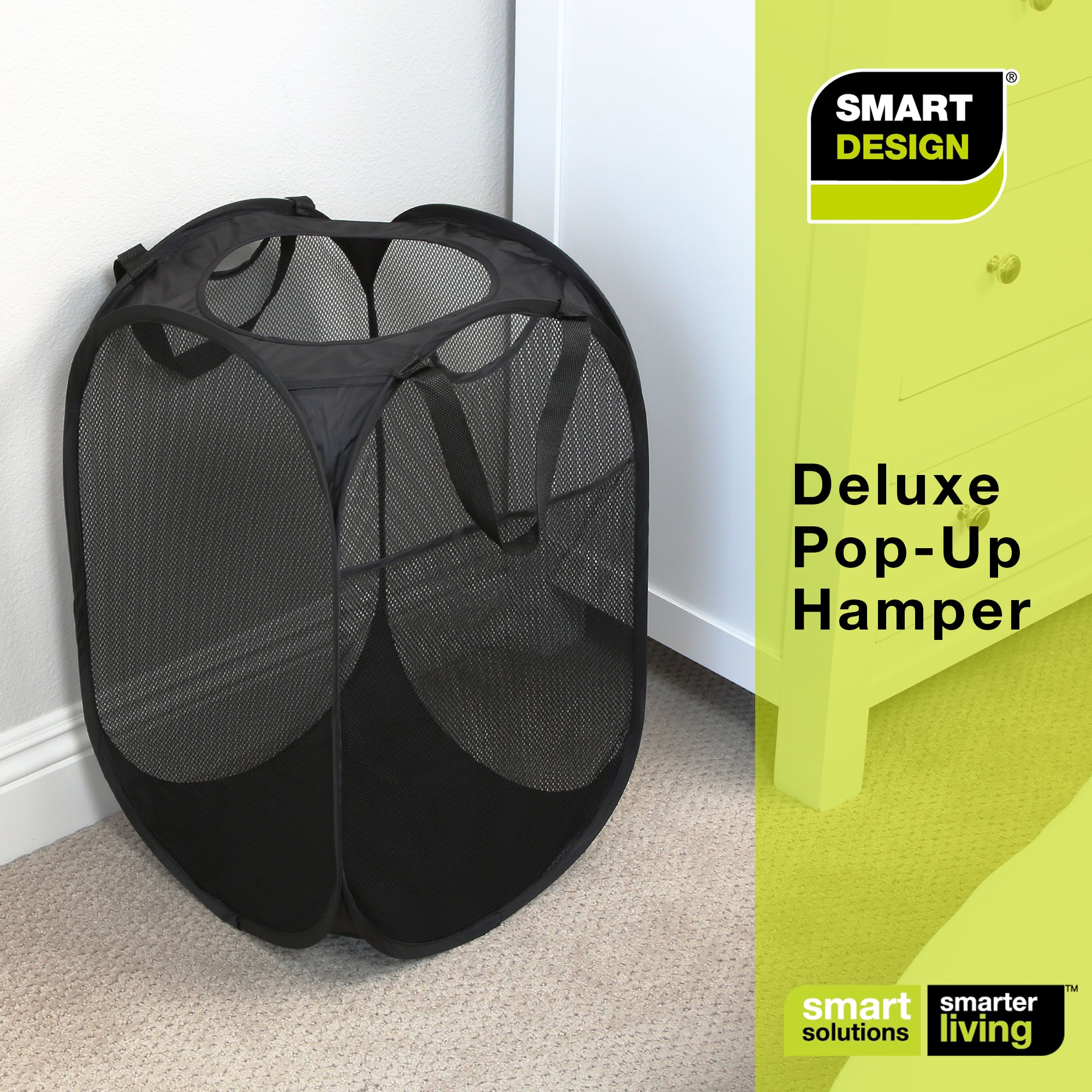Deluxe Mesh Pop Up Square Laundry Hamper with Side Pocket and Handles - VentilAir Fabric - Collapsible Smart Design® 16