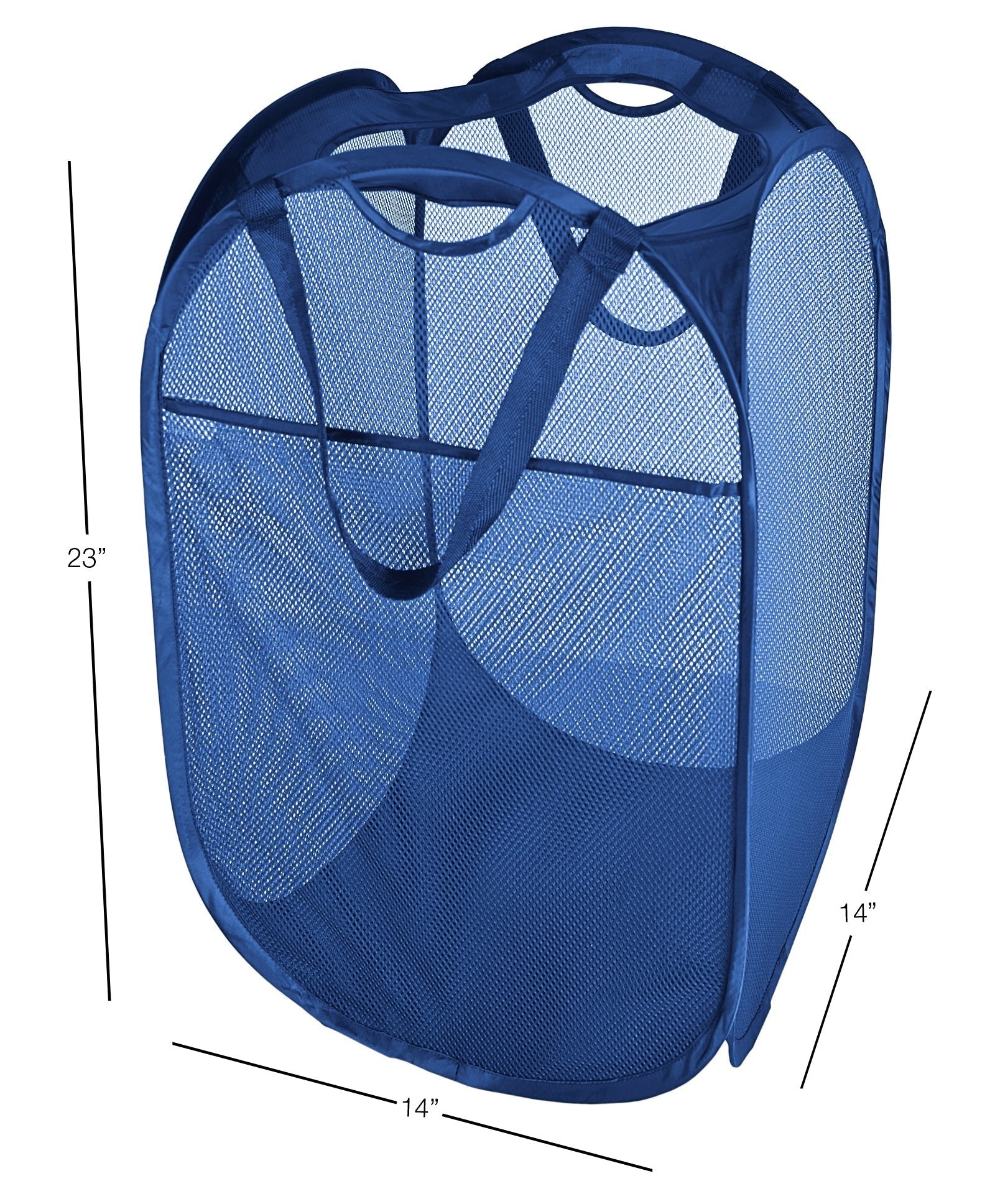 SmartDesign Smart Design Deluxe Mesh Pop Up Square Laundry Basket Hamper  w/Side Pockets & Handles - Durable Fabric Collapsible Design - for Clothes  & Laundry - Home - (Holds 2 Loads) (17 x 14 Inch) [Blue]