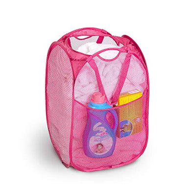Deluxe Mesh Pop Up Square Laundry Hamper with Side Pocket and Handles - VentilAir Fabric Collapsible Design - Smart Design 1