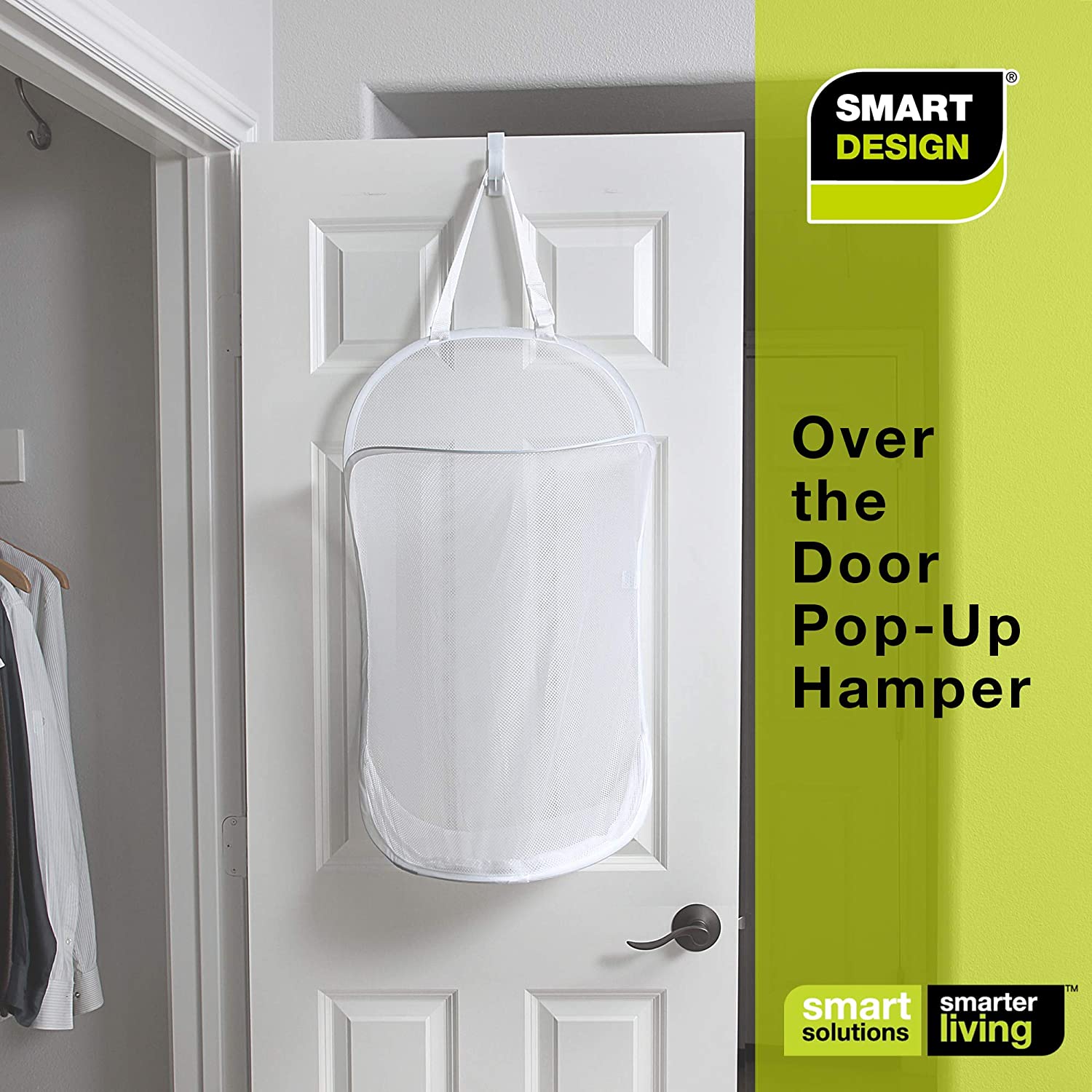 Deluxe Over-The-Door Mesh Pop Up Laundry Hamper with Hook and Adjustable Strap - Smart Design® 8