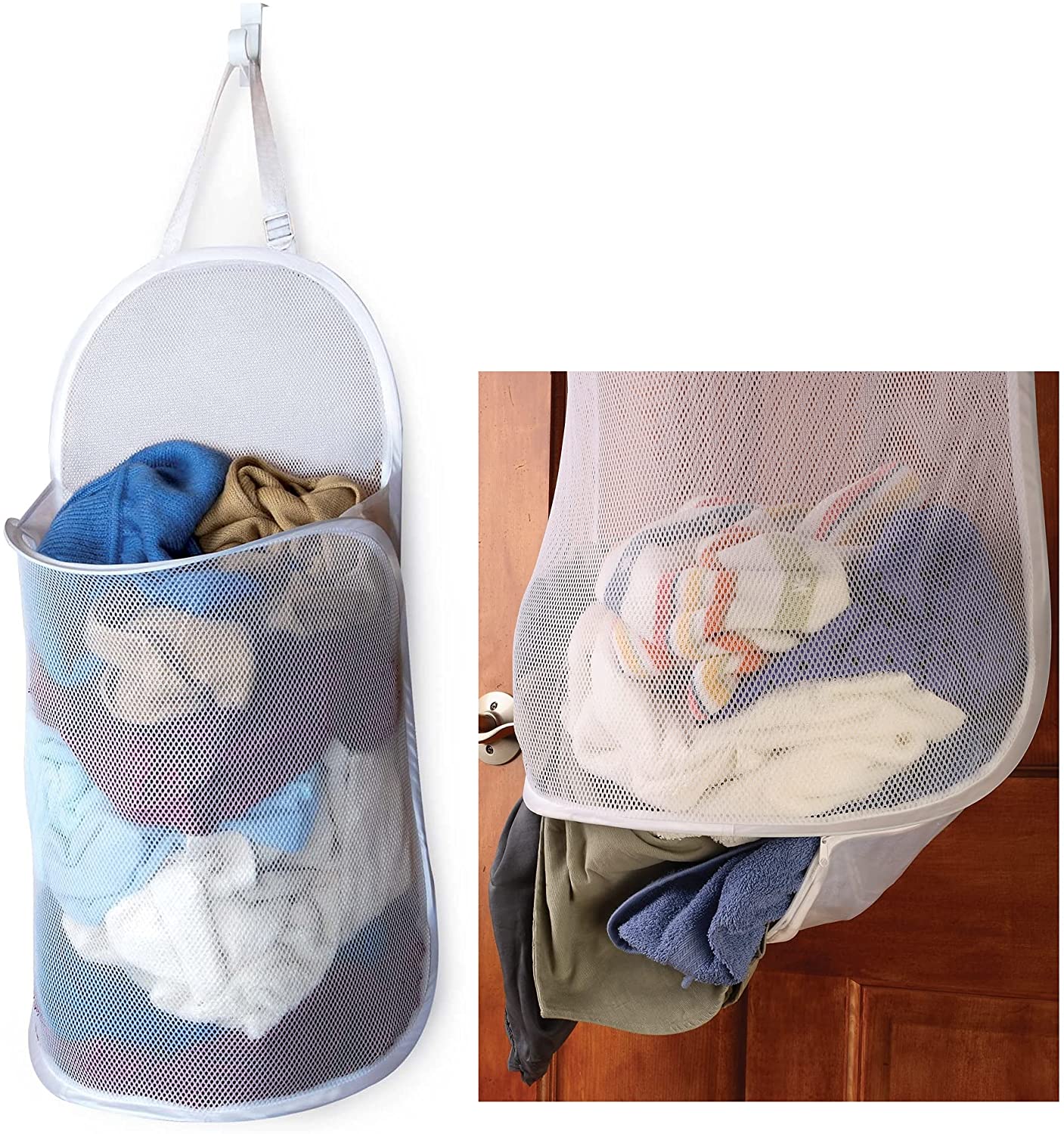 Deluxe Over-The-Door Mesh Pop Up Laundry Hamper with Hook and Adjustable Strap - Smart Design® 3