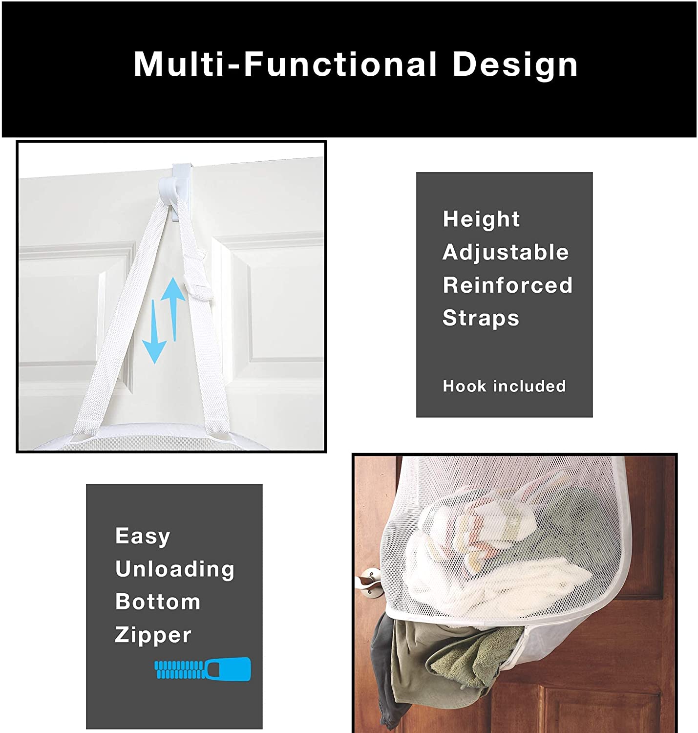 Deluxe Over-The-Door Mesh Pop Up Laundry Hamper with Hook and Adjustable Strap - Smart Design® 5