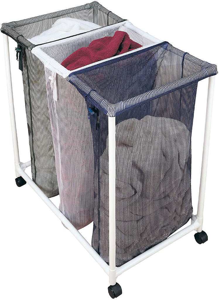 Deluxe Rolling Triple-Compartment Laundry Sorter Hampers with Wheels - Holds 9 Loads - Smart Design® 1