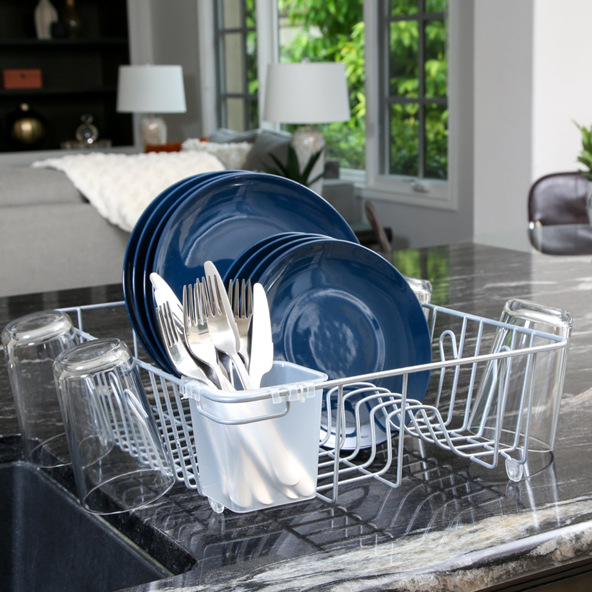 Kitchen Details Large Dish Rack with Tray in Silver