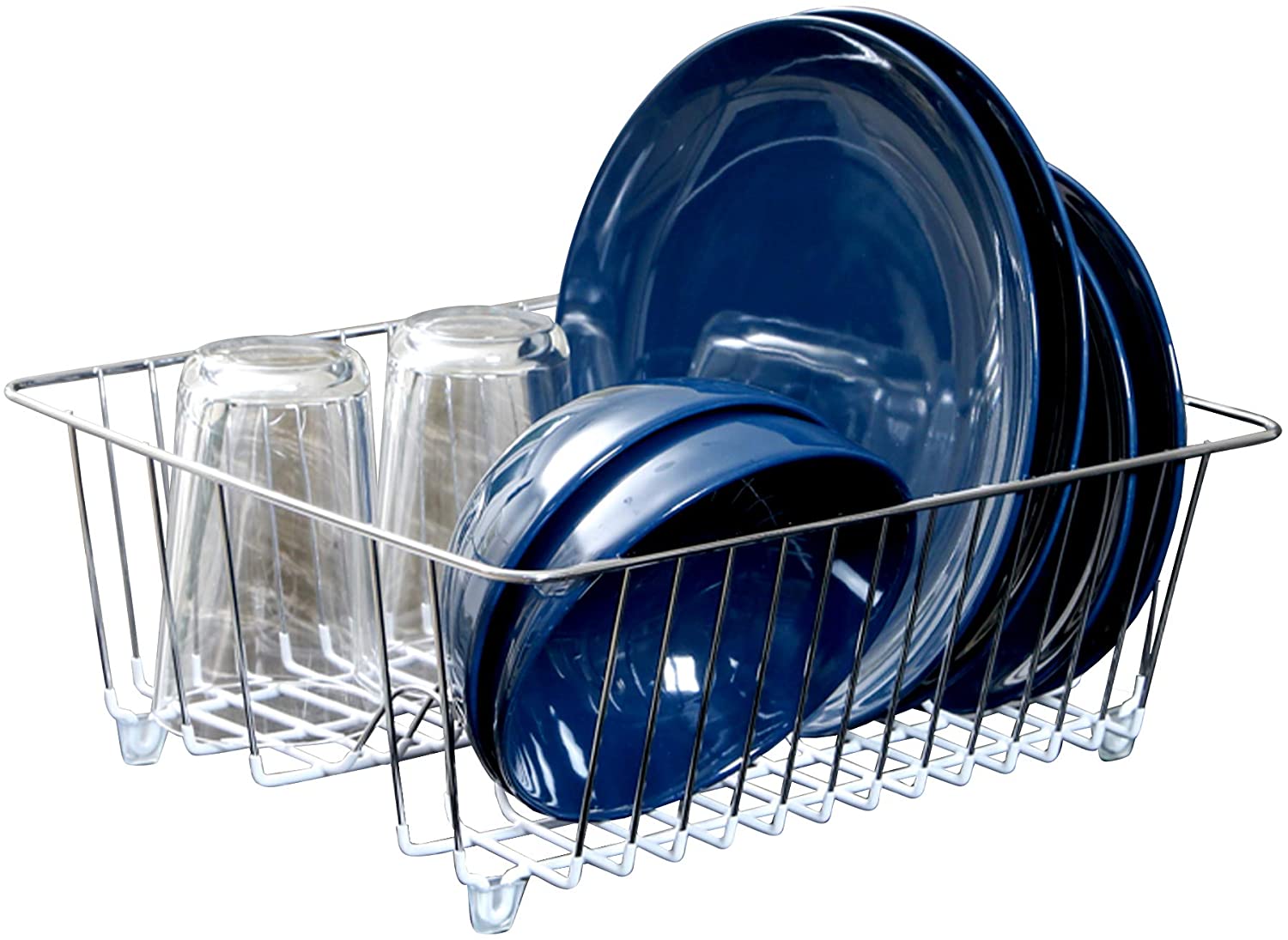 Chrome/Clear Compact Metal Kitchen Sink Dish Drying Rack by mDesign