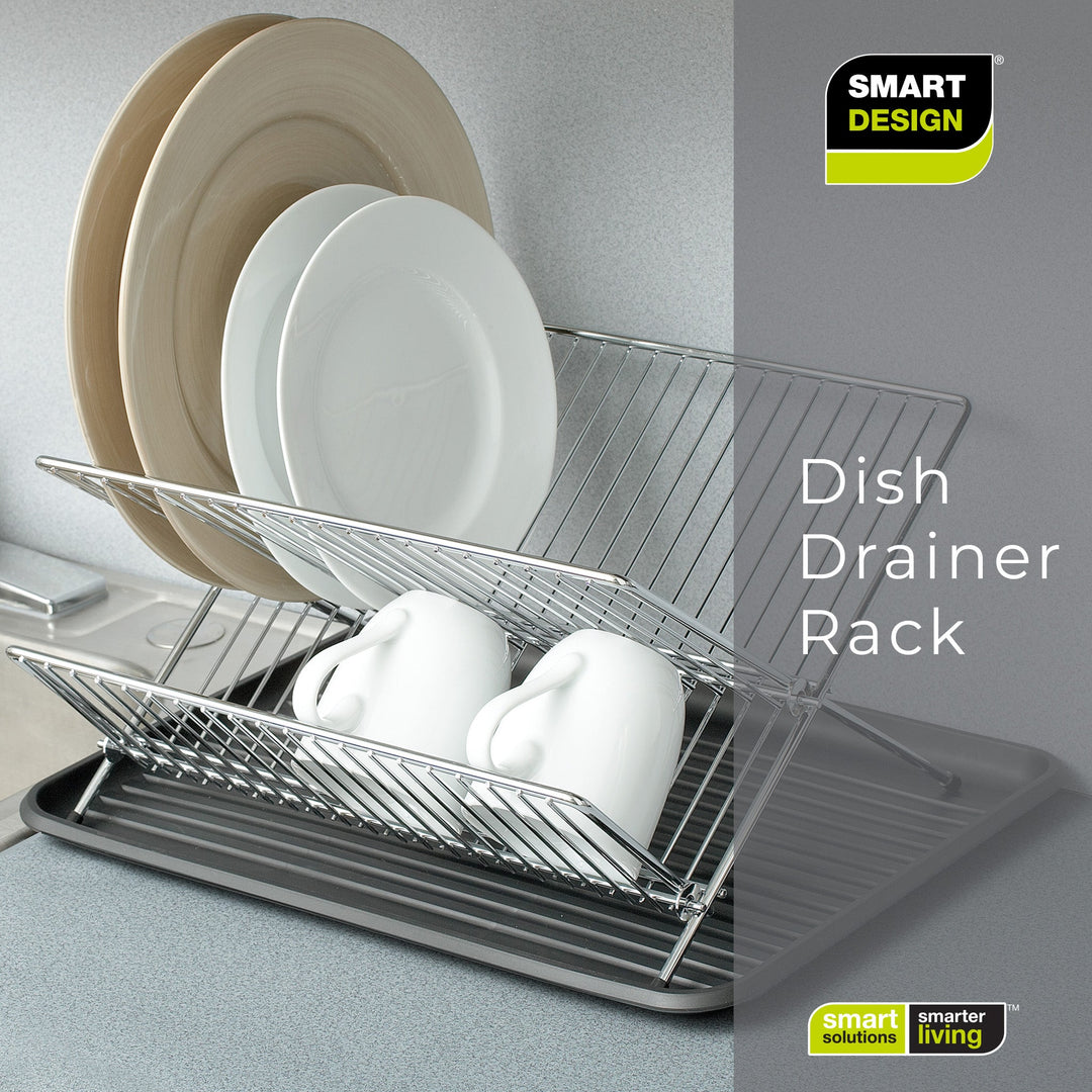 Dish Drainer Rack with In Sink or Counter Drying Chrome Smart Design Kitchen