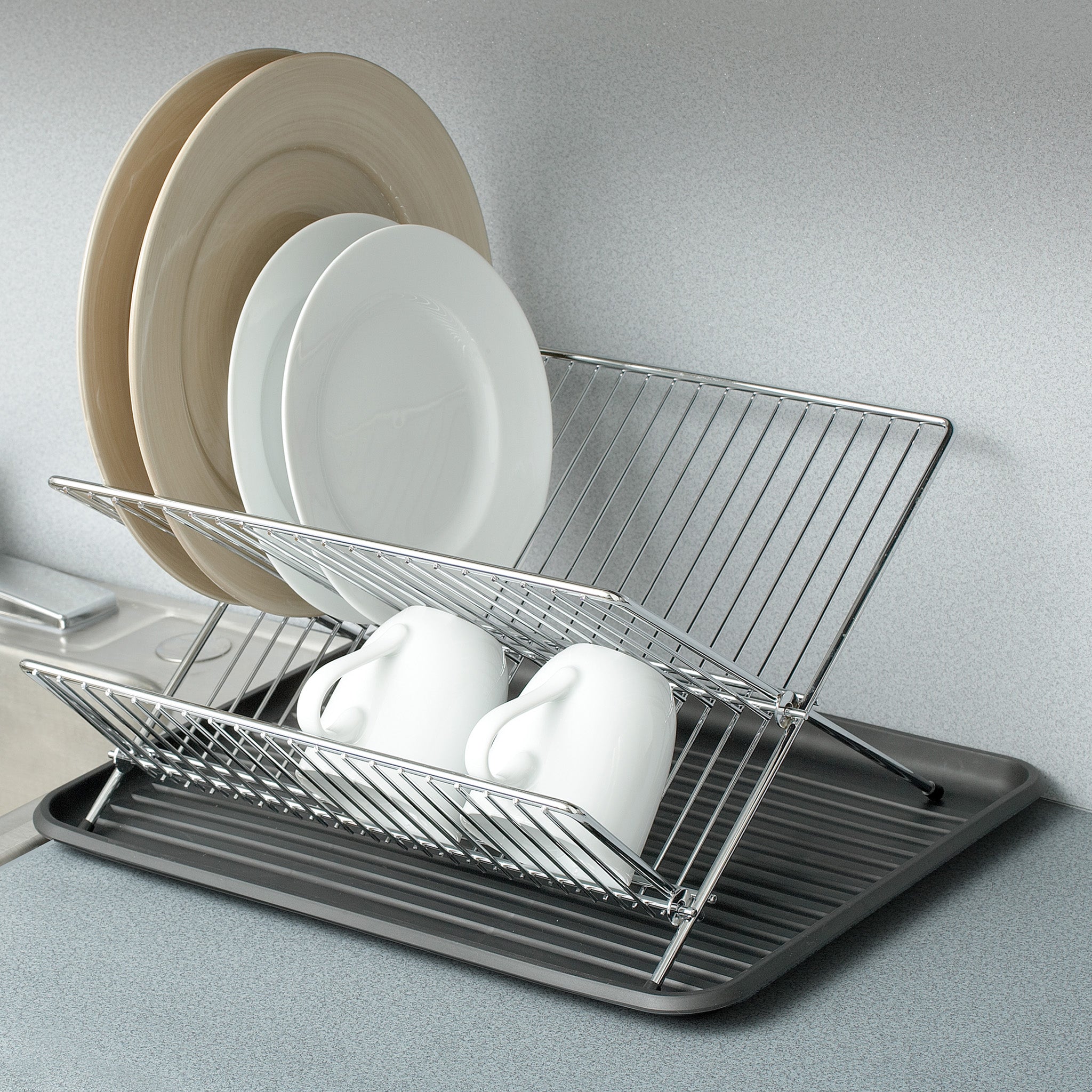 Chrome dish drainer top with tray