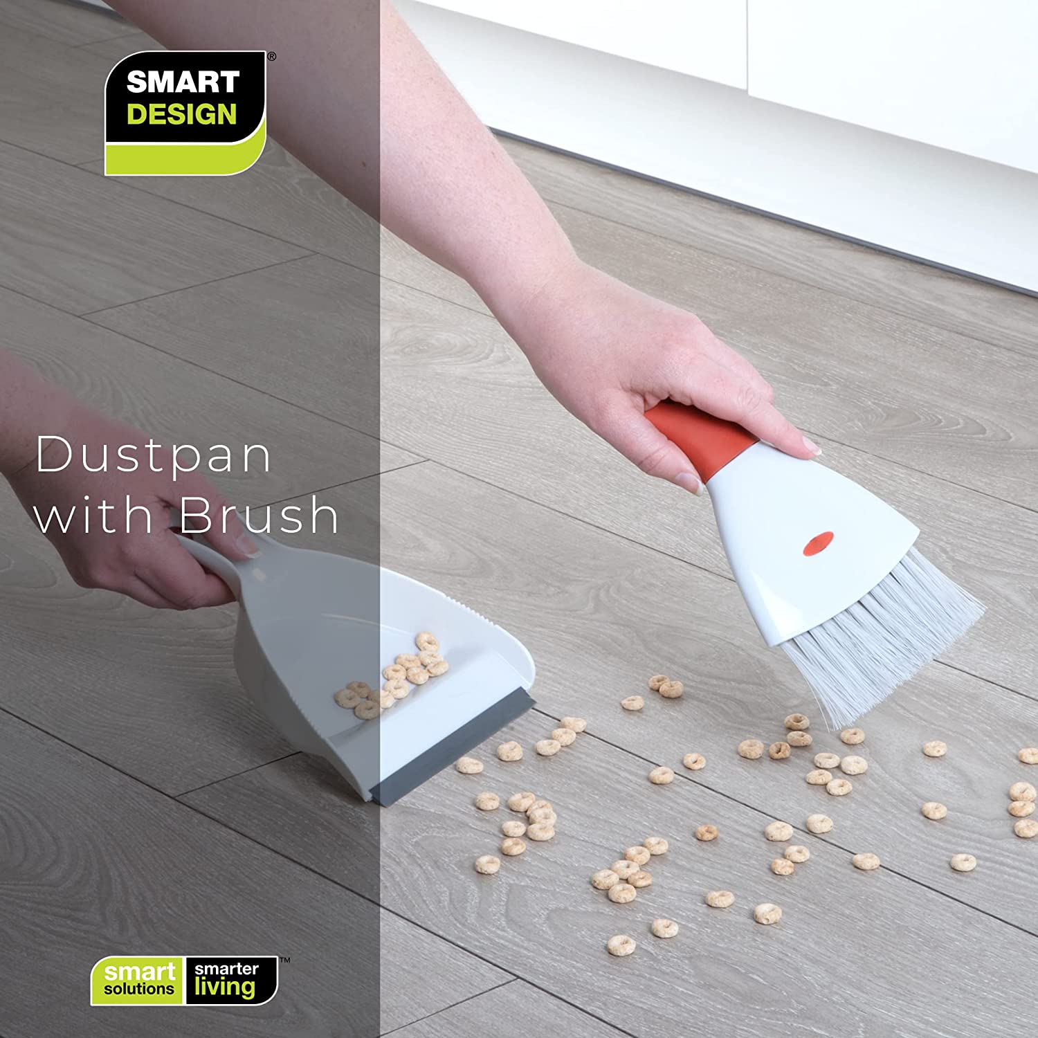 Smart Design Dustpan Broom Set - Non-Slip Comfort Grip Handle - Standing Upright