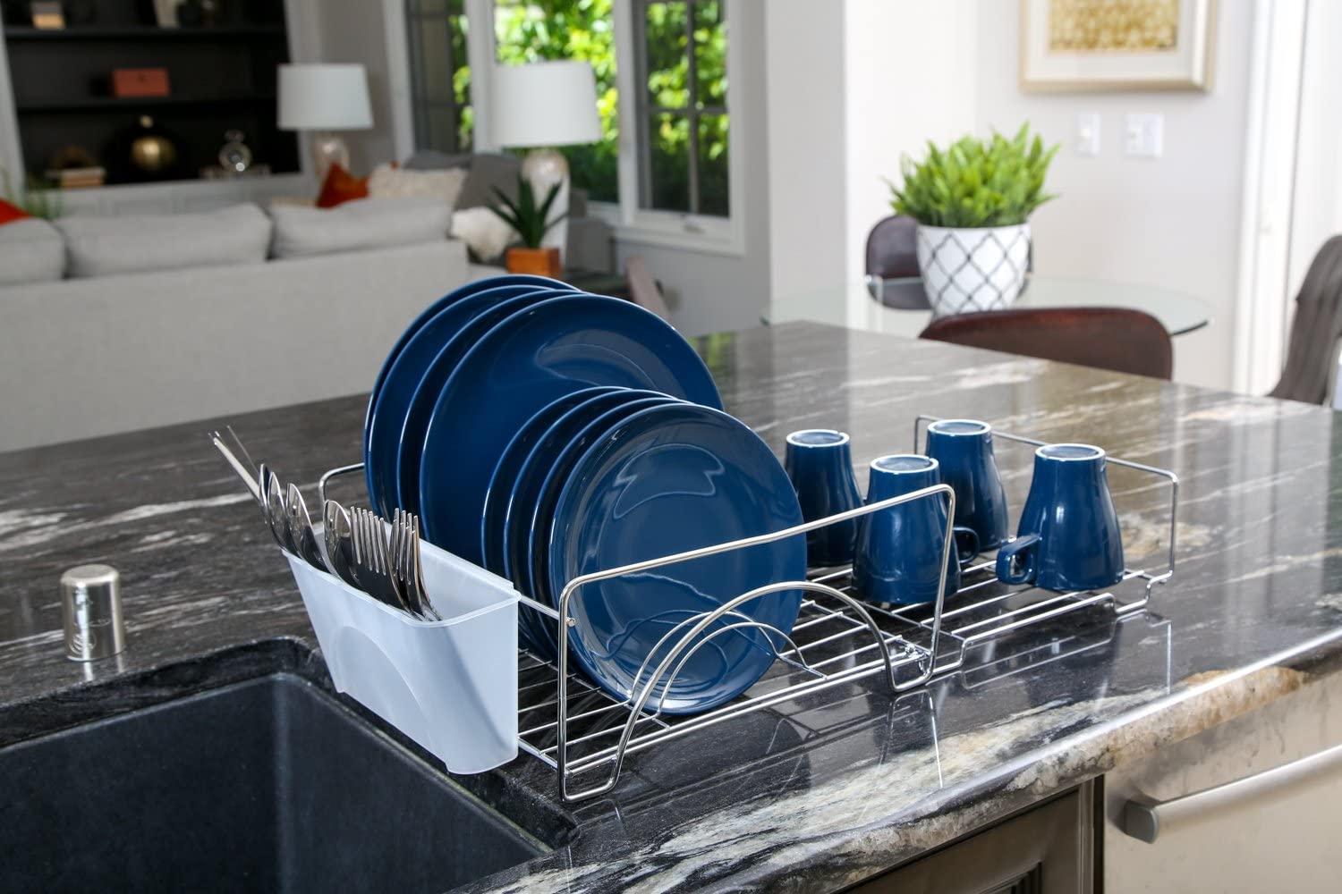 Smart Design Expandable Dish Drainer Rack with Cutlery Cup