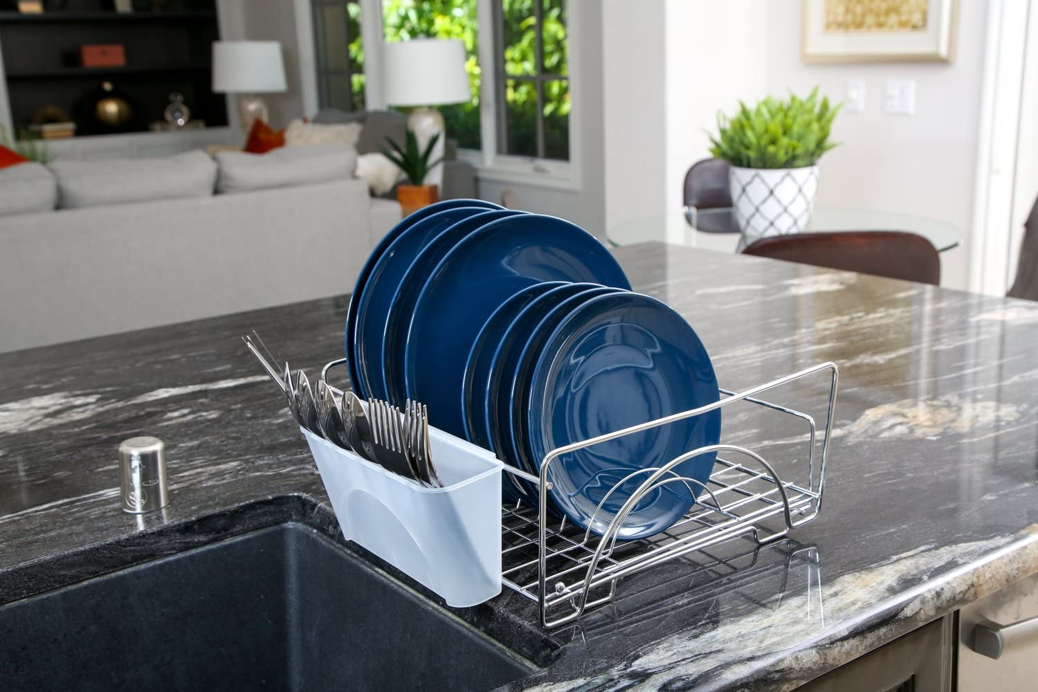 Smart Design Expandable Dish Drainer Rack with Cutlery Cup