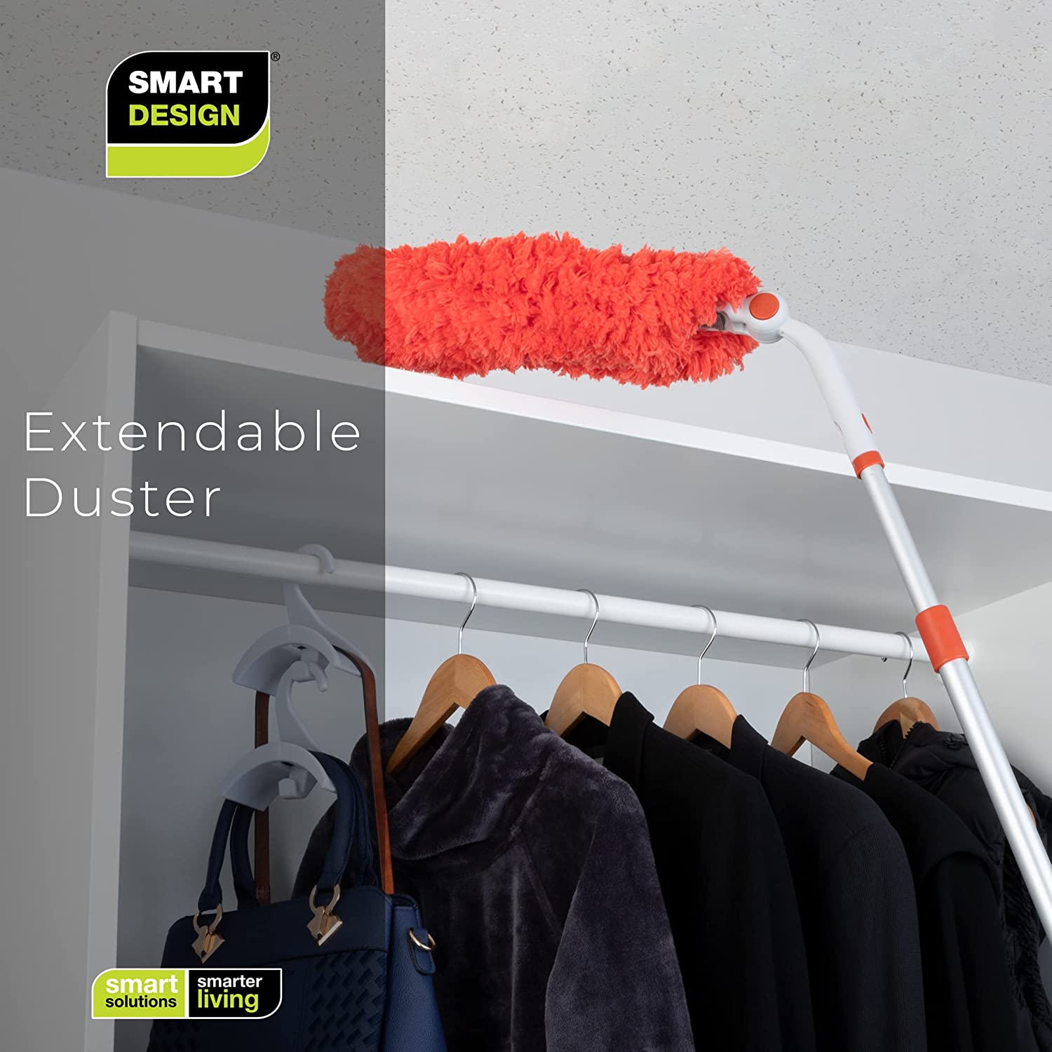 Smart Design Extendable Microfiber Duster - Comfort Non-Slip Grip Handle - Odor Resistant - Machine Washable - Cleaning Ceiling Fans, Crown Molding