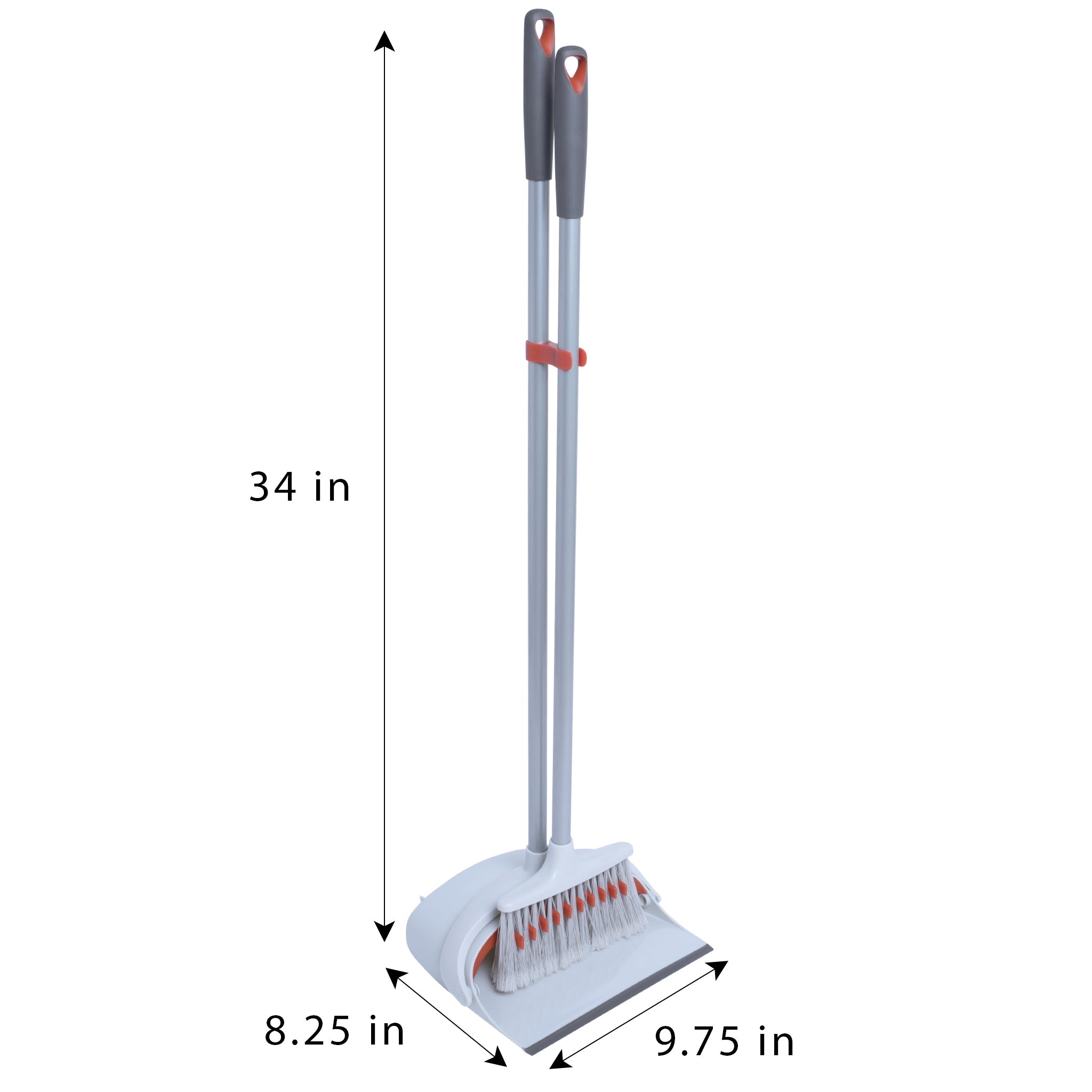 Smart Design Dustpan Broom Set - Non-Slip Comfort Grip Handle - Standing Upright