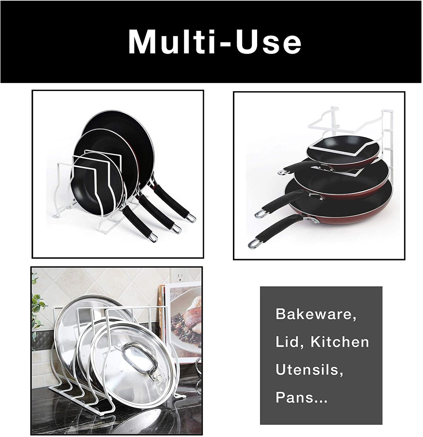 Heavy Duty Bakeware and Lid Storage Rack with 4-Compartments Dividers - Smart Design® 8