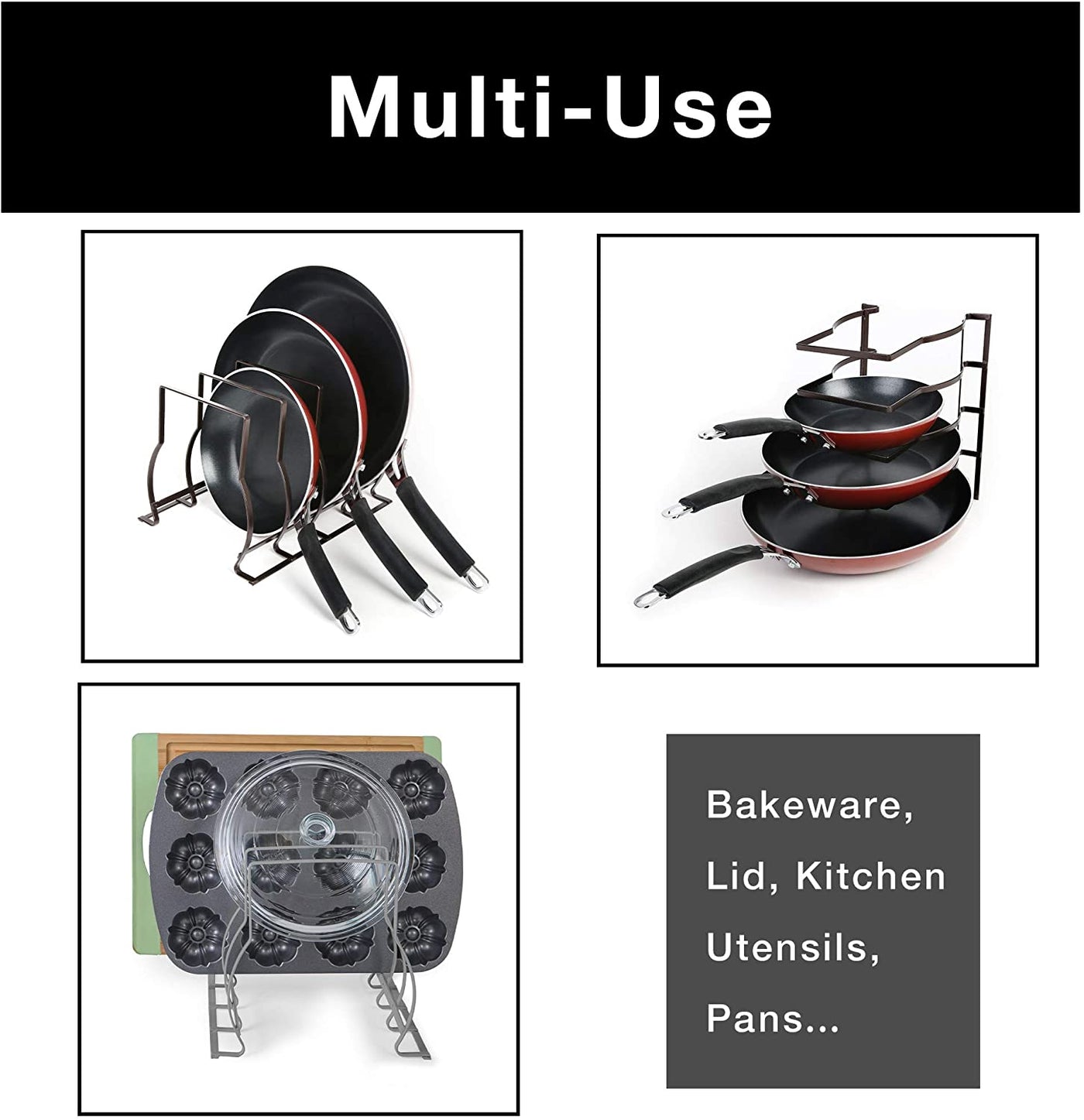 Heavy Duty Bakeware and Lid Storage Rack with 4-Compartments Dividers - Smart Design® 16
