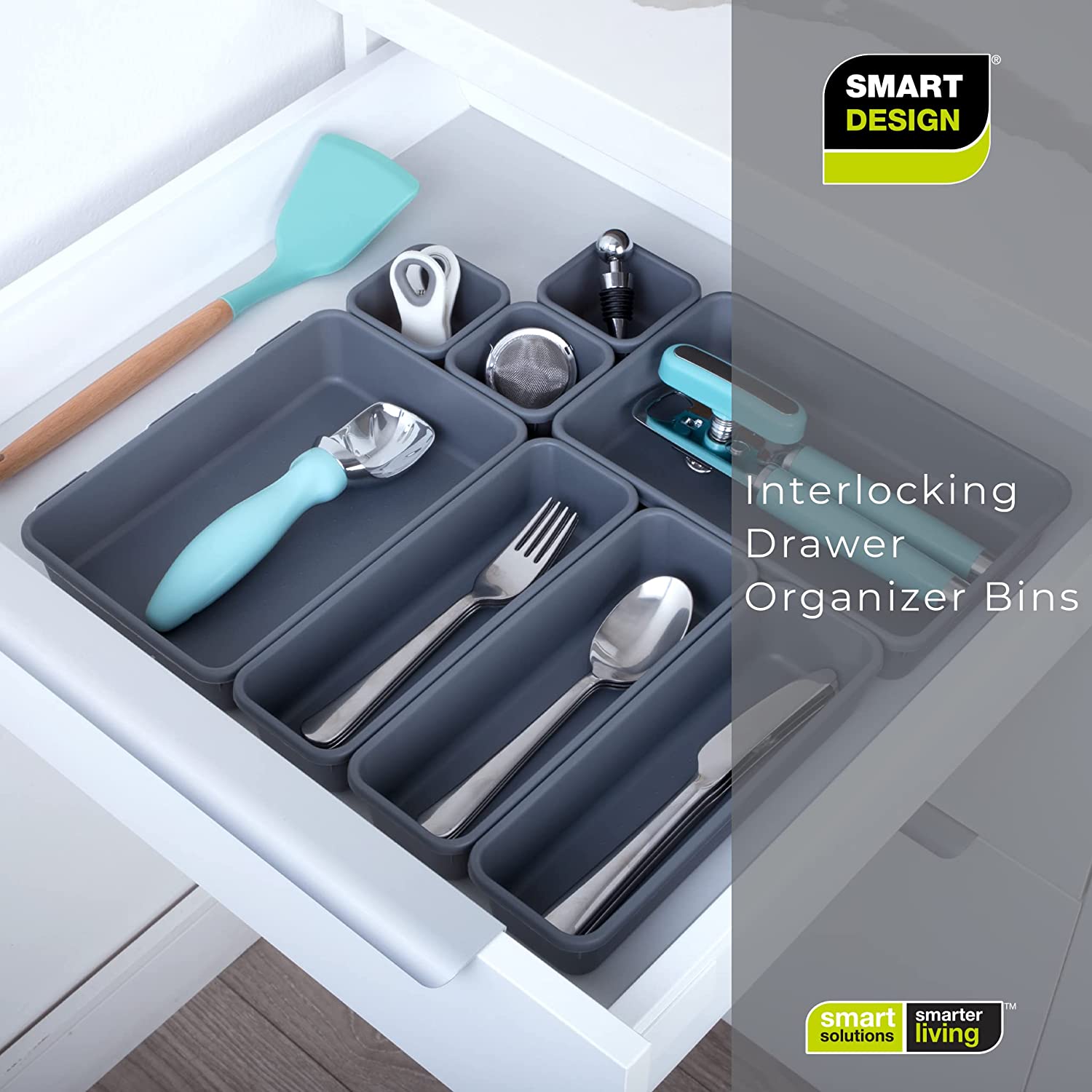 Interlocking Drawer Organizer - 8 Piece Set | Smart Design Kitchen White