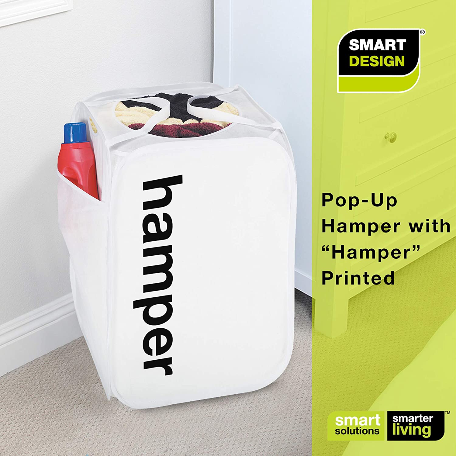 King Size Pop Up Laundry Hamper with Side Pocket and Handles - Holds 3 Loads - Smart Design® 7