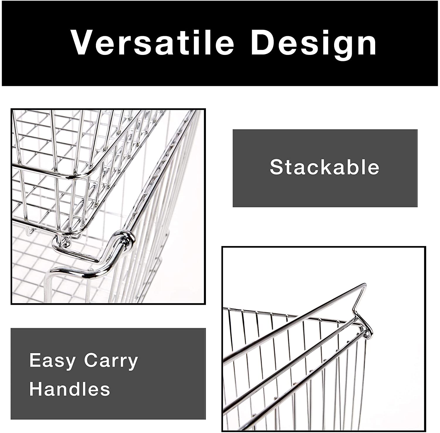 Large Metal Wire Stacking Baskets with Handles - Smart Design® 11