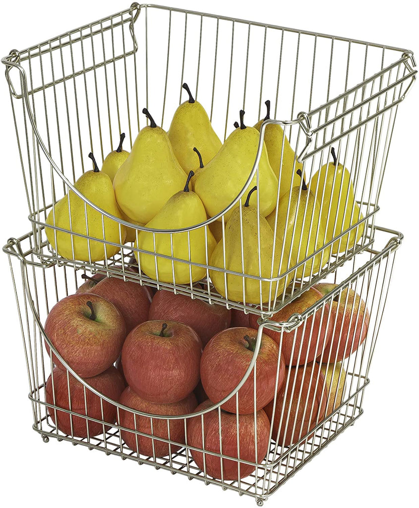 Large Metal Wire Stacking Baskets with Handles | Smart Design® Kitchen