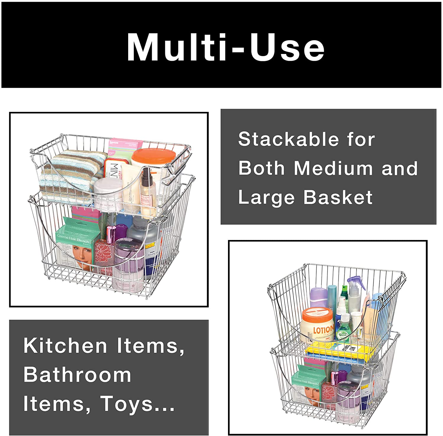 Large Metal Wire Stacking Baskets with Handles - Smart Design® 12
