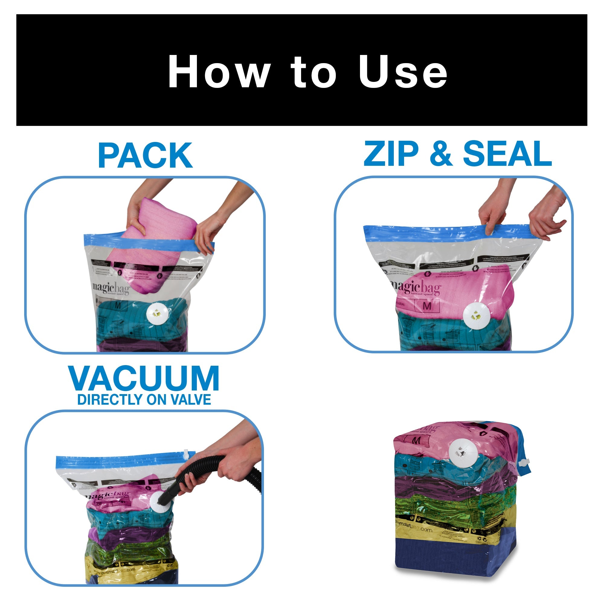 Smart Design MagicBag Space Saver Bags, 4 Hanging Extra Large Storage Bags,  3X More Space, Holds 5 Coats or 10 Dresses in the Vacuum Sealer Accessories  department at