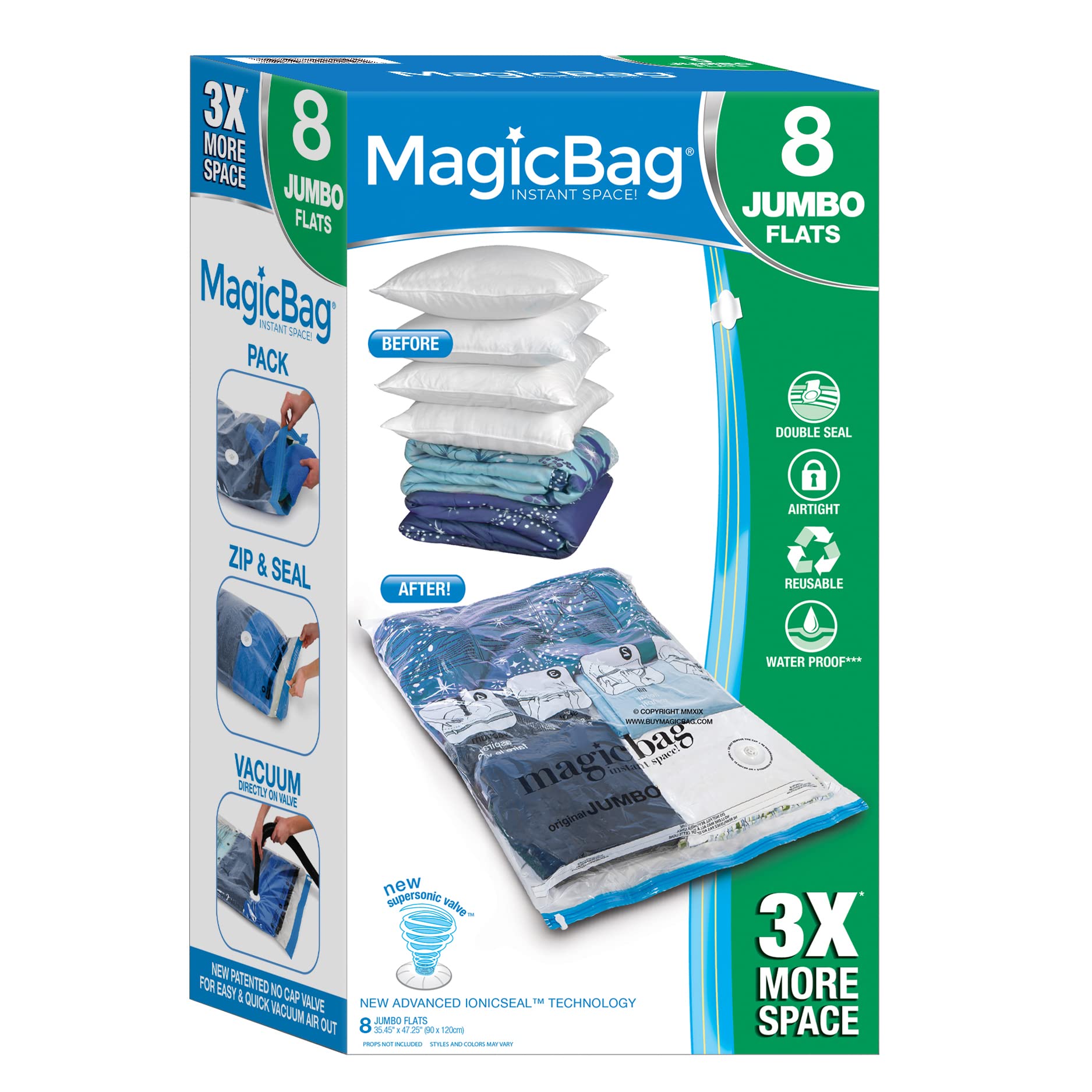 MacigBag XL Flat Space Saver Storage Bags - 8 Pack 