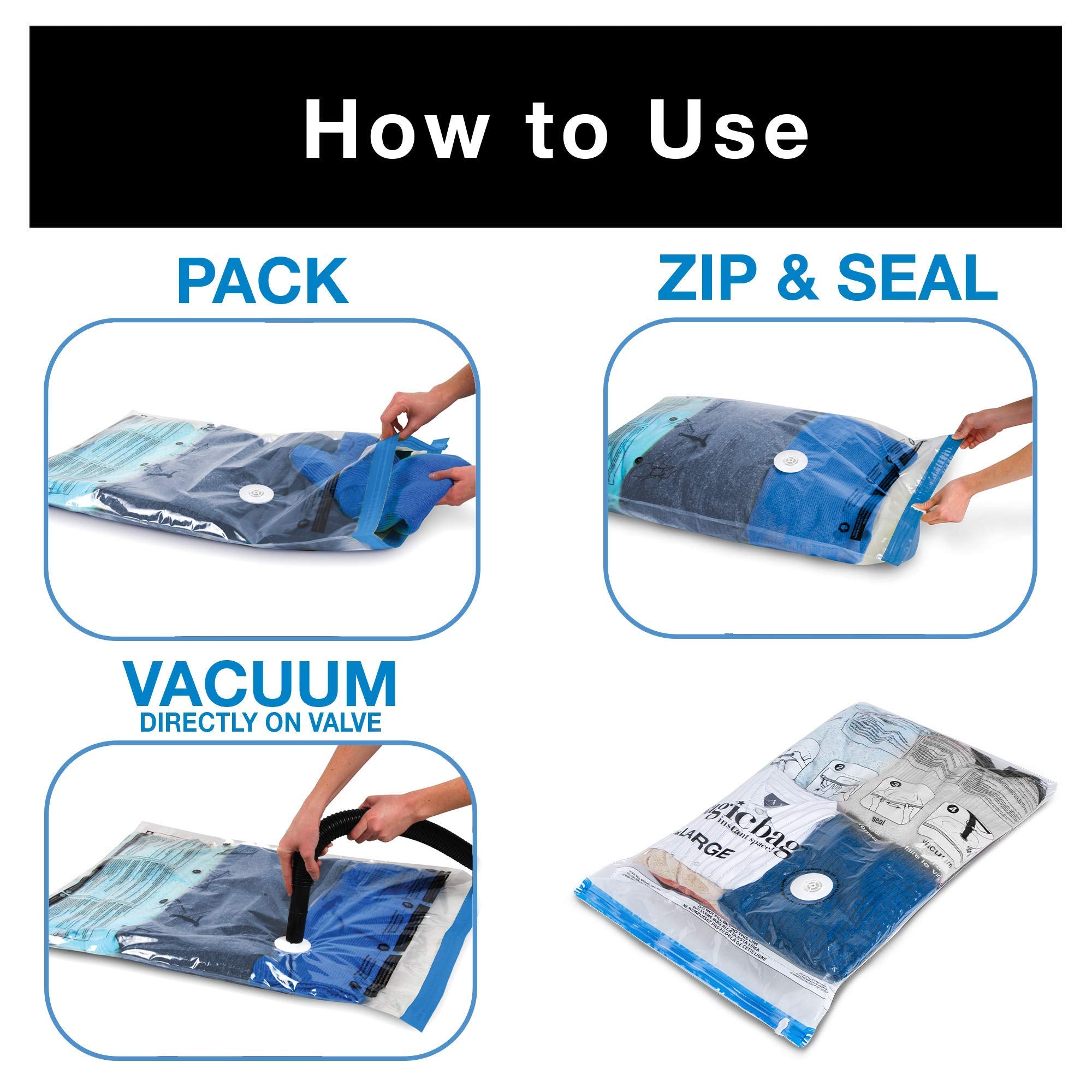 9 PACK - 5 Jumbo Vacuum Seal Storage Space Saver Bags and 4 Compress Travel  Bag