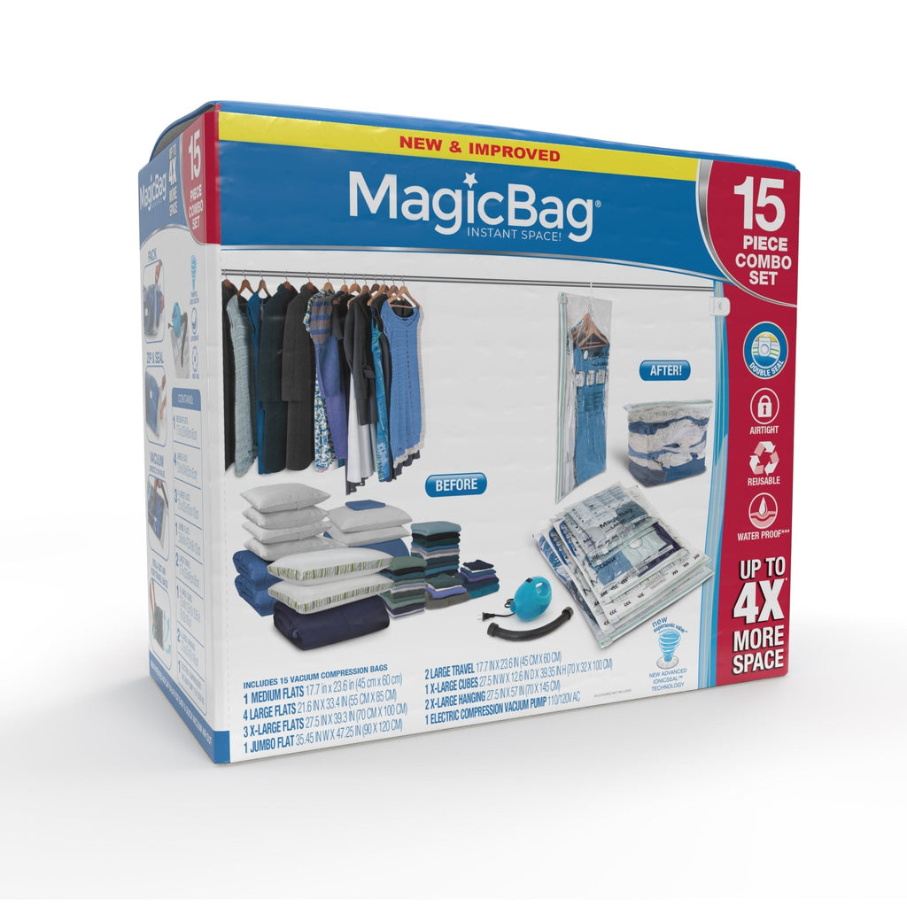 MagicBag Smart Design Instant Space Saver Storage - Combo Set of 15 Bags-  Vacuum Seal - Clothing, Bedroom Sets- Home Organization