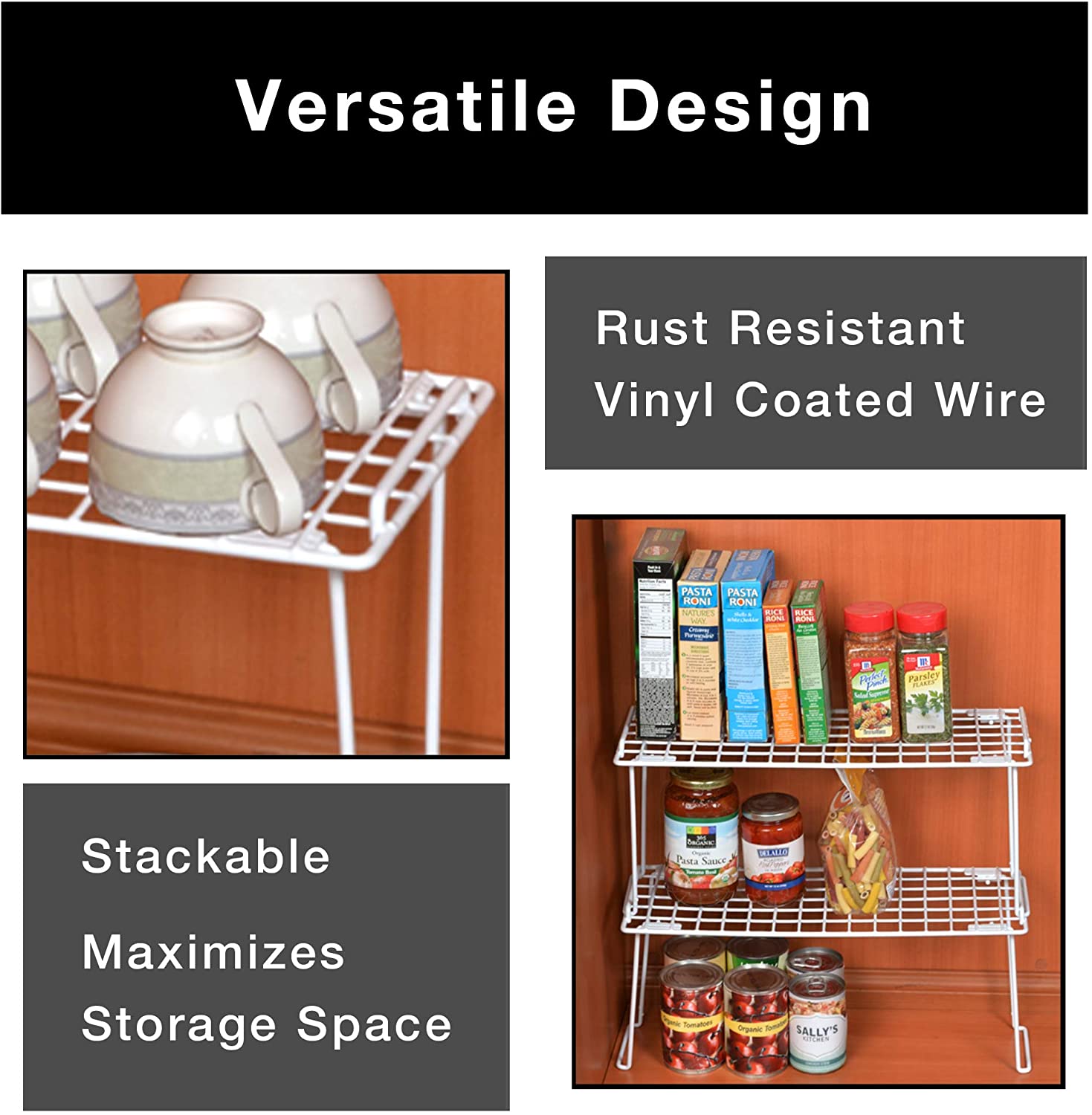 Deep Kitchen Cabinet Stackable Racks Medium Stacking Cabinet Shelf Rack | Smart Design® Kitchen