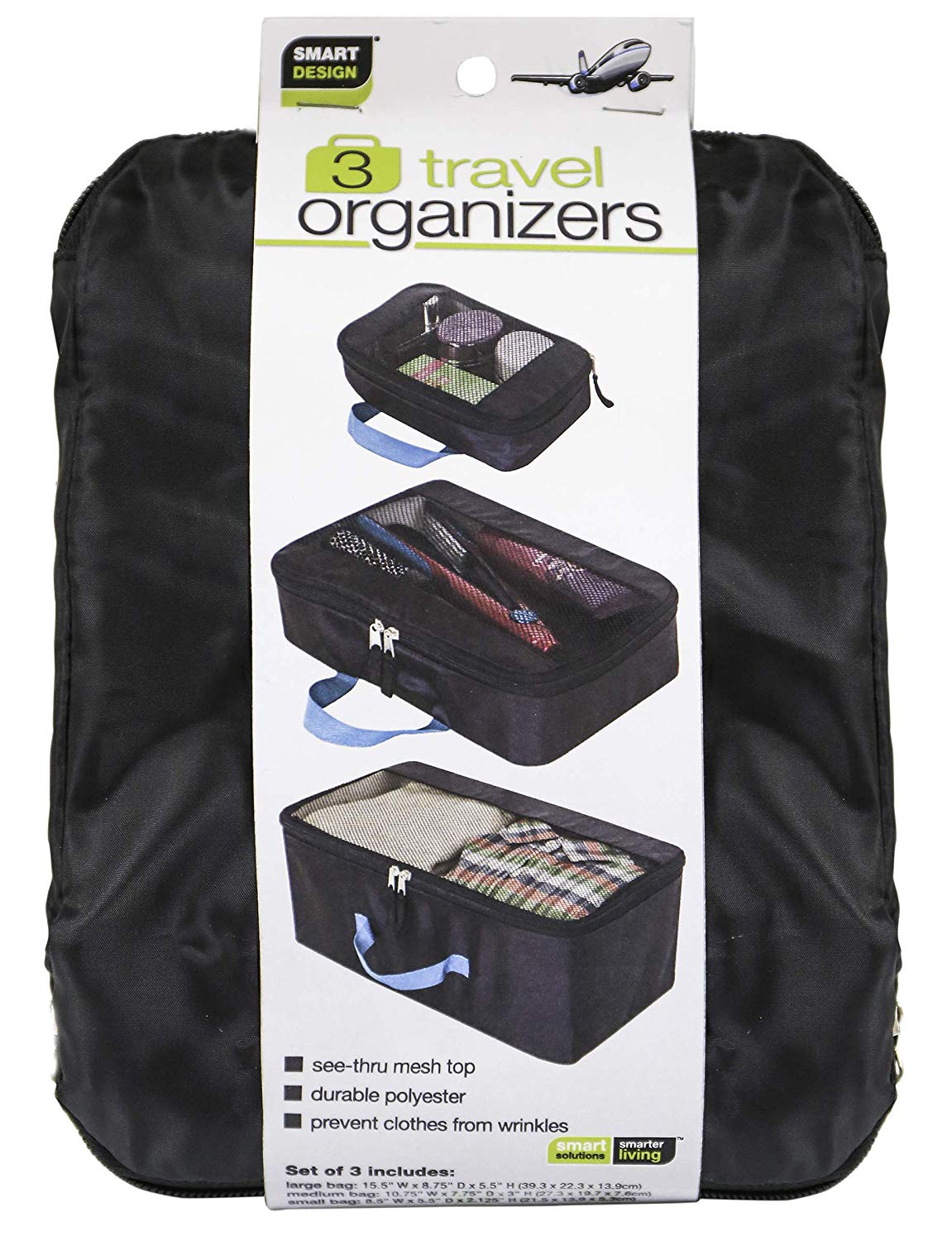 Smart Design Mesh Bags Small, Medium, & Large Bags w/ Reinforced Handle & Zippered Tops - Heavy Duty Polyester Material - for Travel & Storage - Home