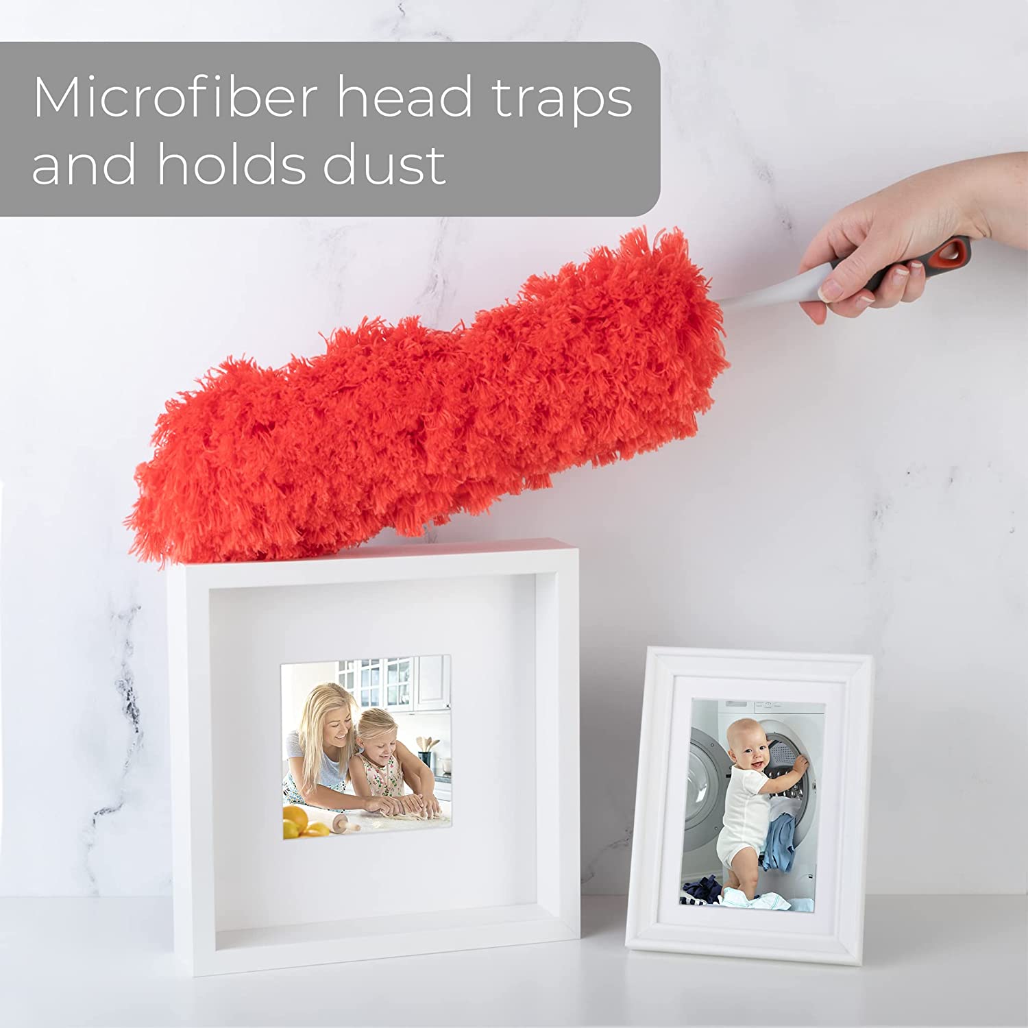 Smart Design Microfiber Hand Duster Round - Comfort Non-Slip Grip Handle - Non-Scratch - Odor Resistant - Cleaning Appliances, Electronics, Pet Hair
