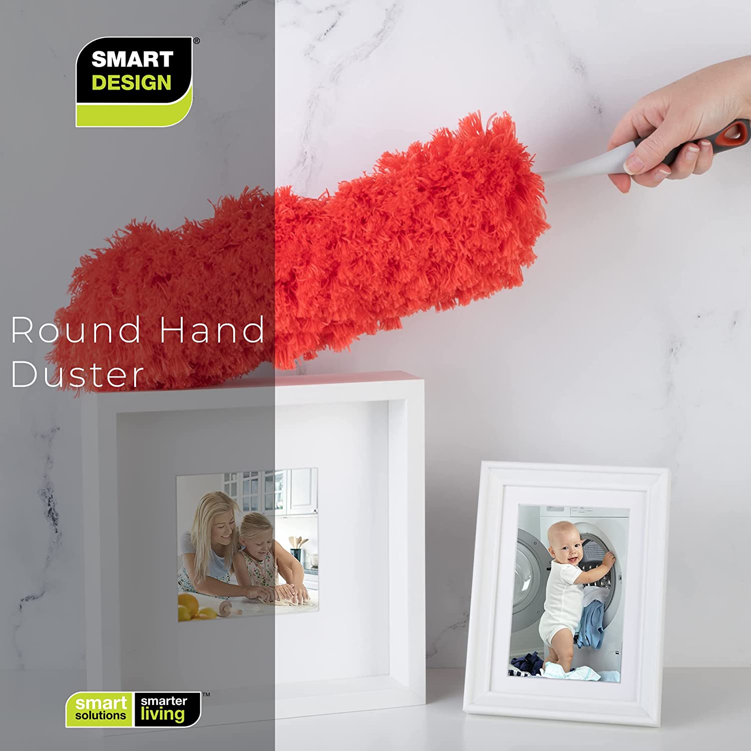 Smart Design Microfiber Hand Duster Round - Comfort Non-Slip Grip Handle - Non-Scratch - Odor Resistant - Cleaning Appliances, Electronics, Pet Hair
