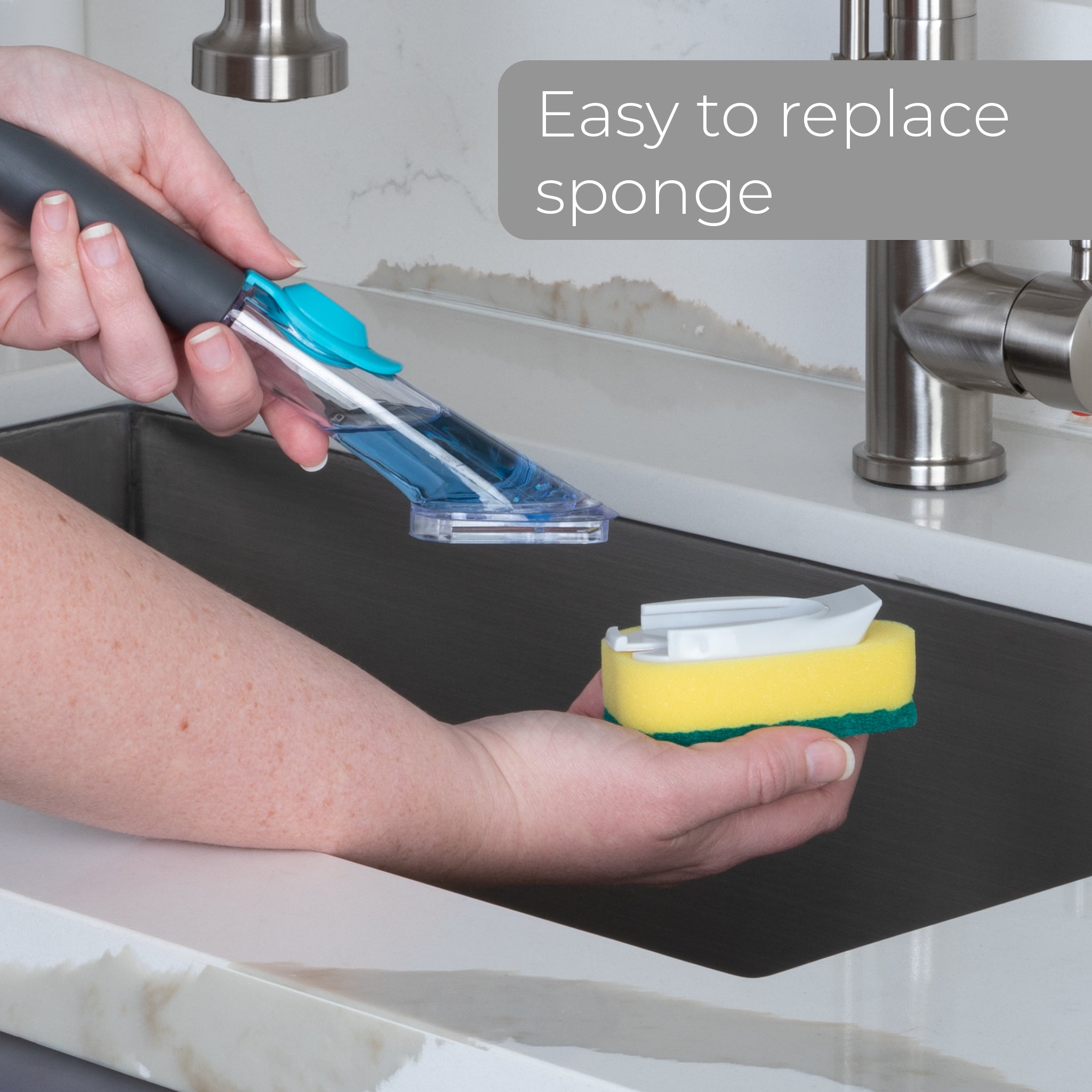 Replacement Non-Scratch Sponge Head with Built-In Scraper for Soap  Dispensing Dish Sponge- Set of 2