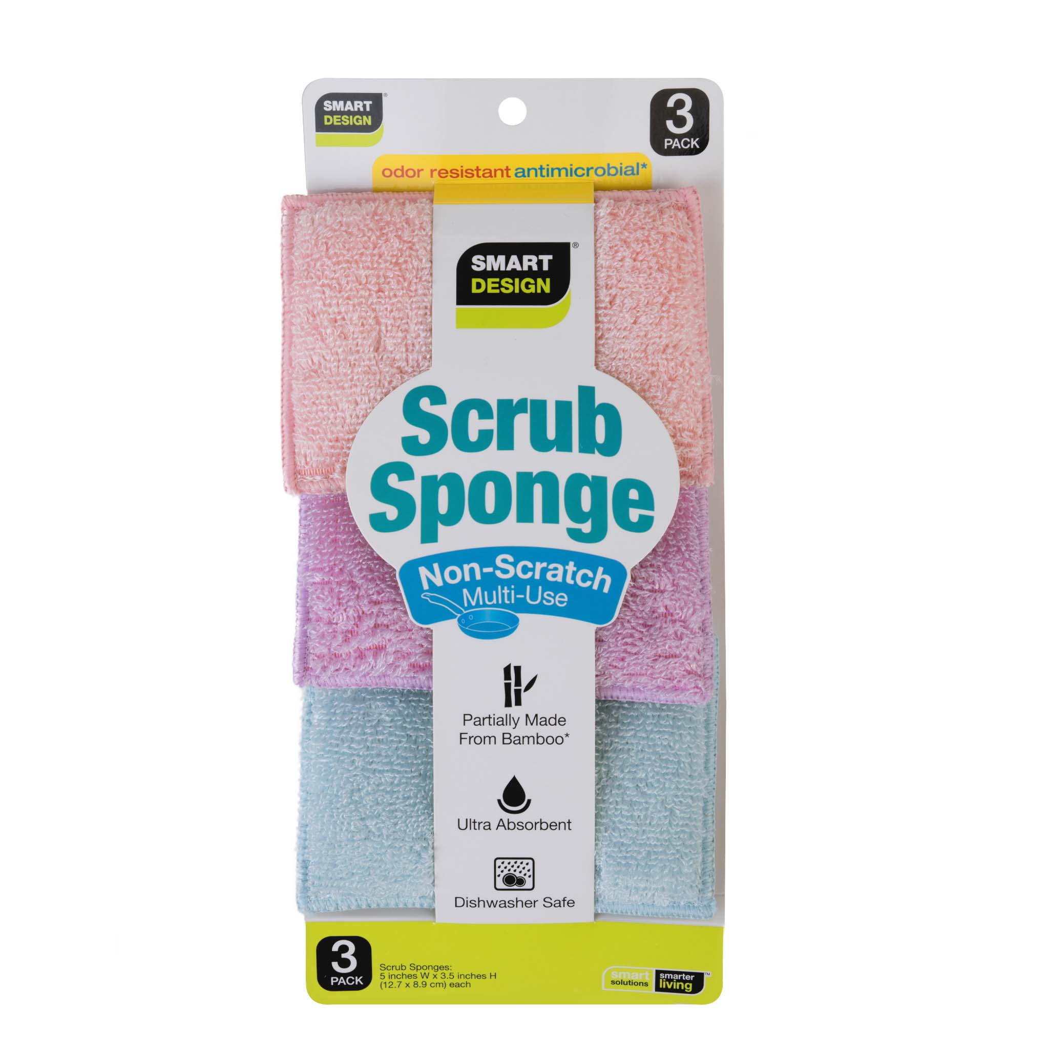 Smart Design Non Scratch Scrub Sponge with Bamboo Odorless Rayon Fiber - Set of 9 - Ultra Absorbent - Soft and Scrubber Side - Cleaning, Dishes, and