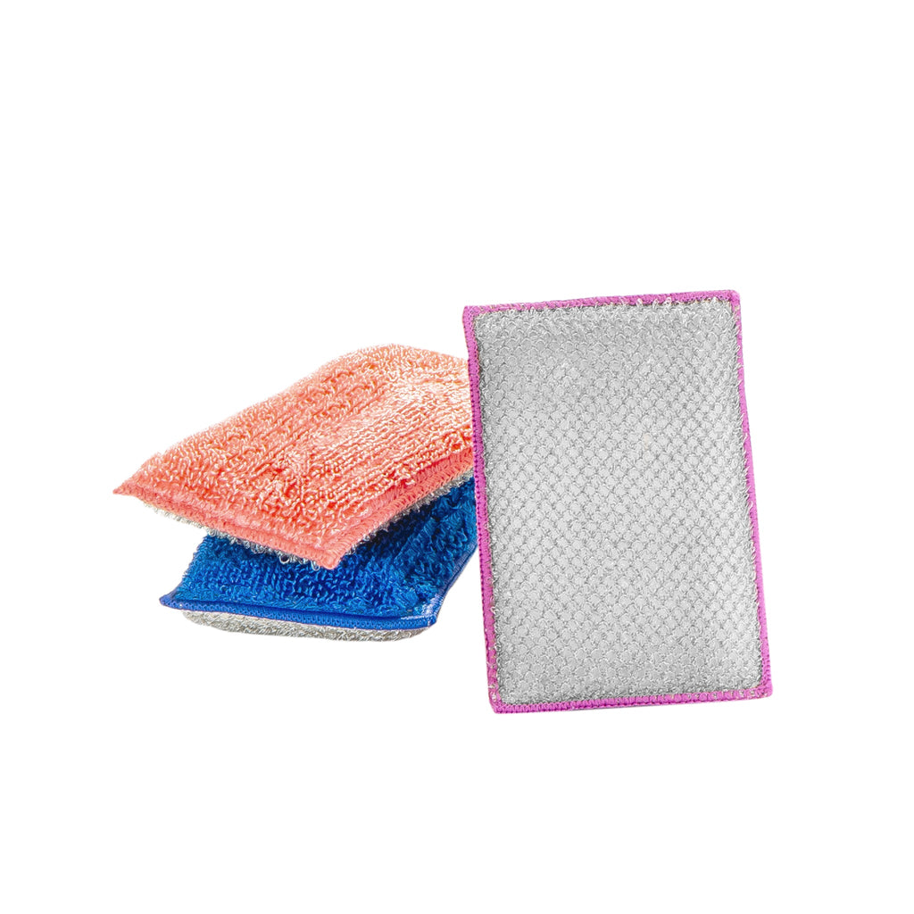 2pk Microfiber Dish Cloths with Scrubber Red - MU Kitchen